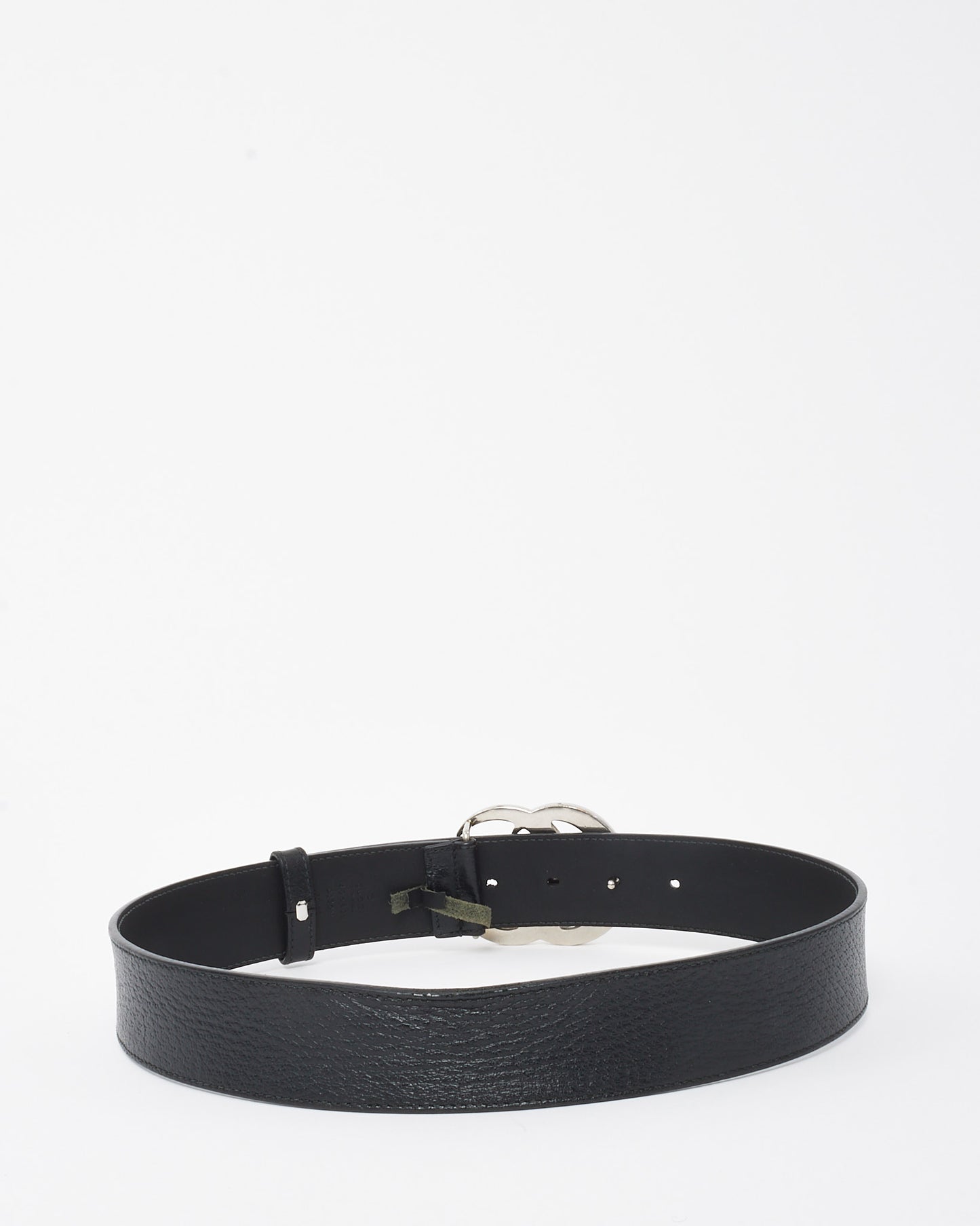 Gucci Black Leather Silver GG Marmont Belt - 75/30