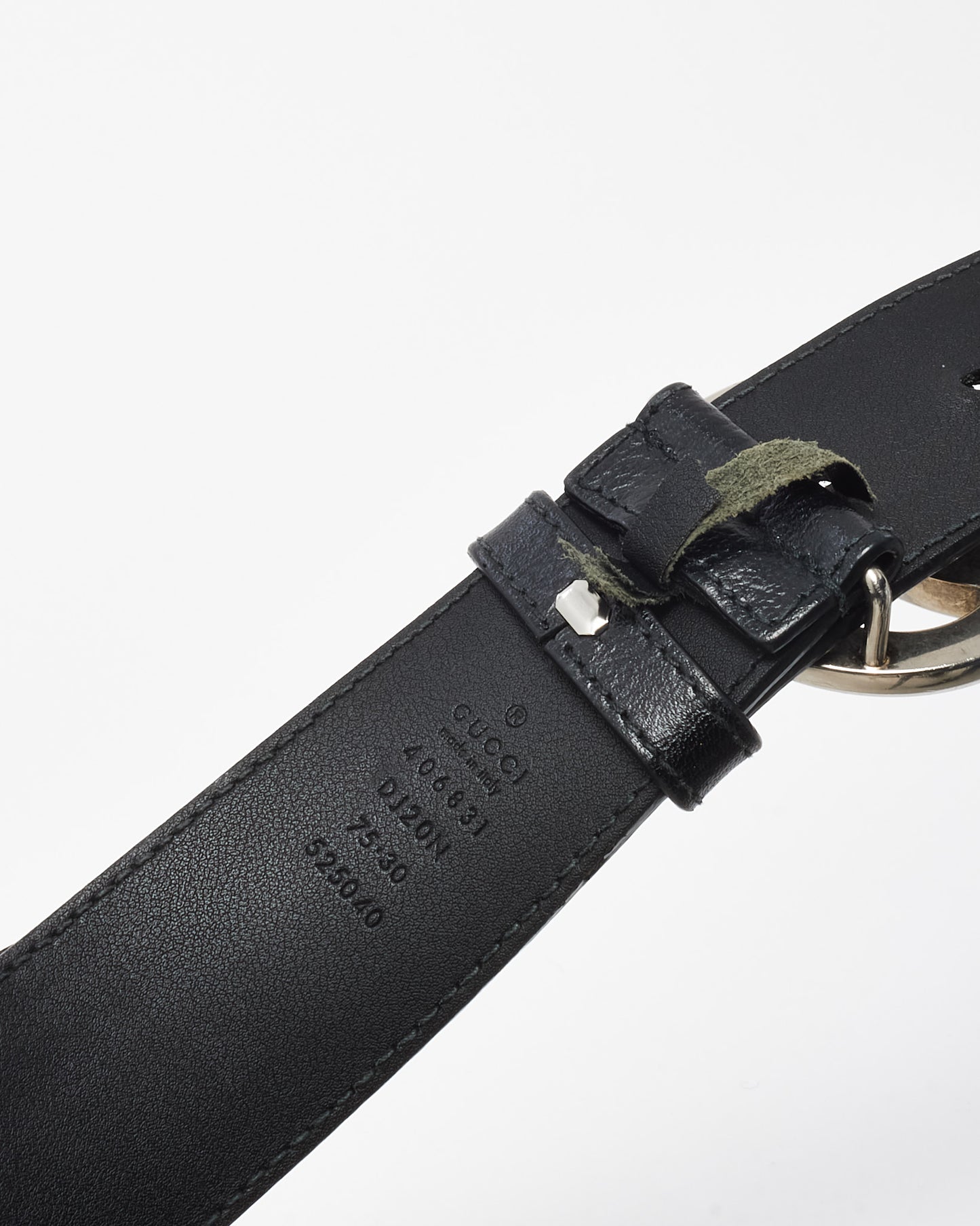 Gucci Black Leather Silver GG Marmont Belt - 75/30