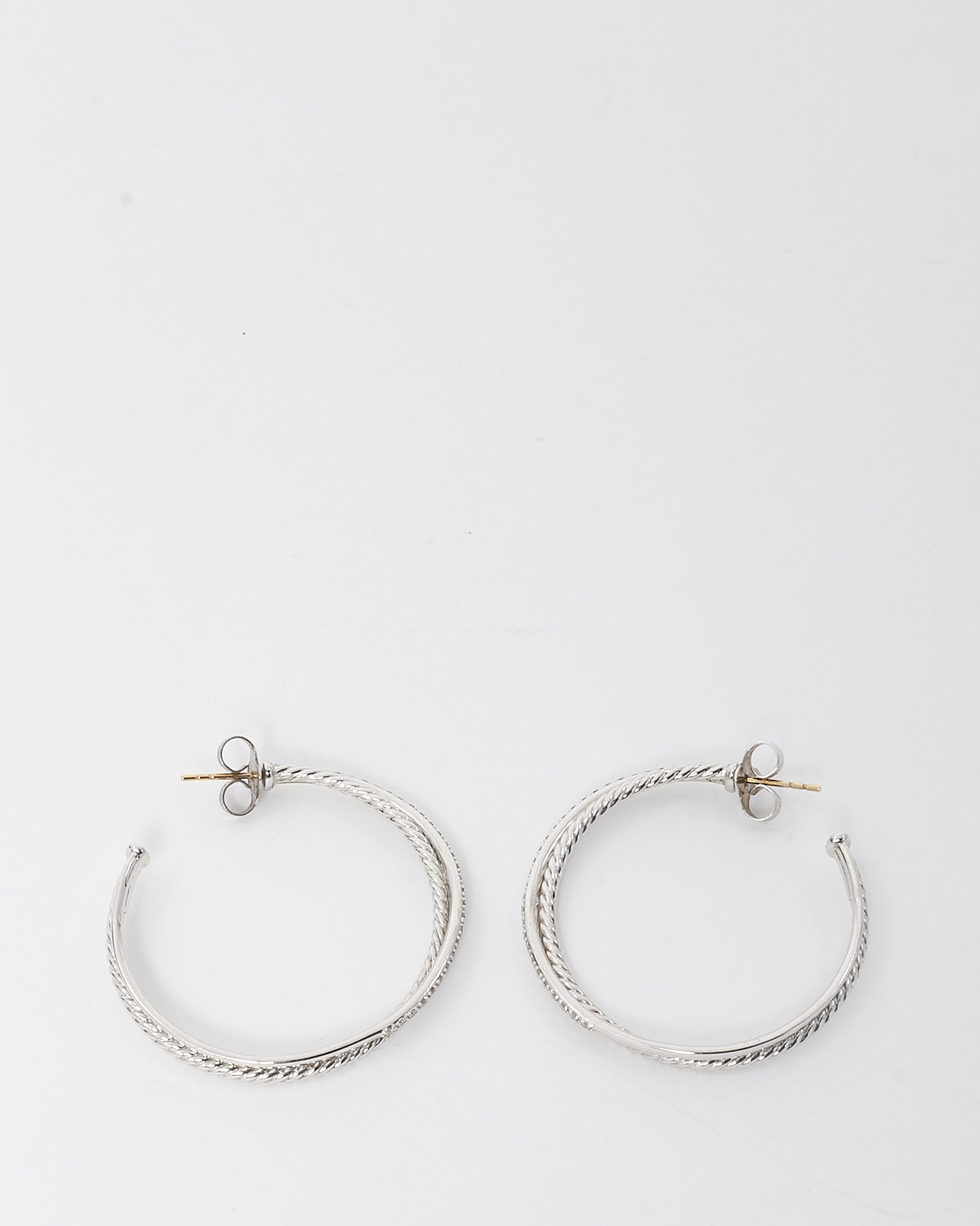 David Yurman Sterling Silver with Diamonds 44mm Crossover Hoop Earrings