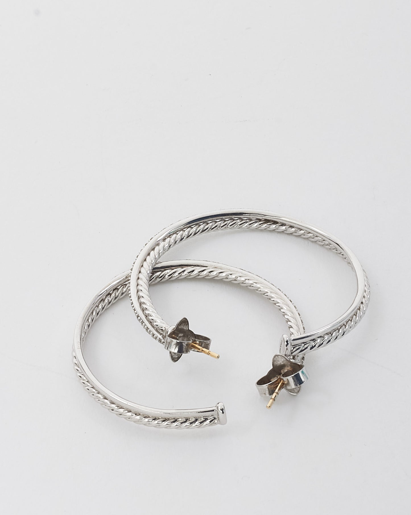 David Yurman Sterling Silver with Diamonds 44mm Crossover Hoop Earrings