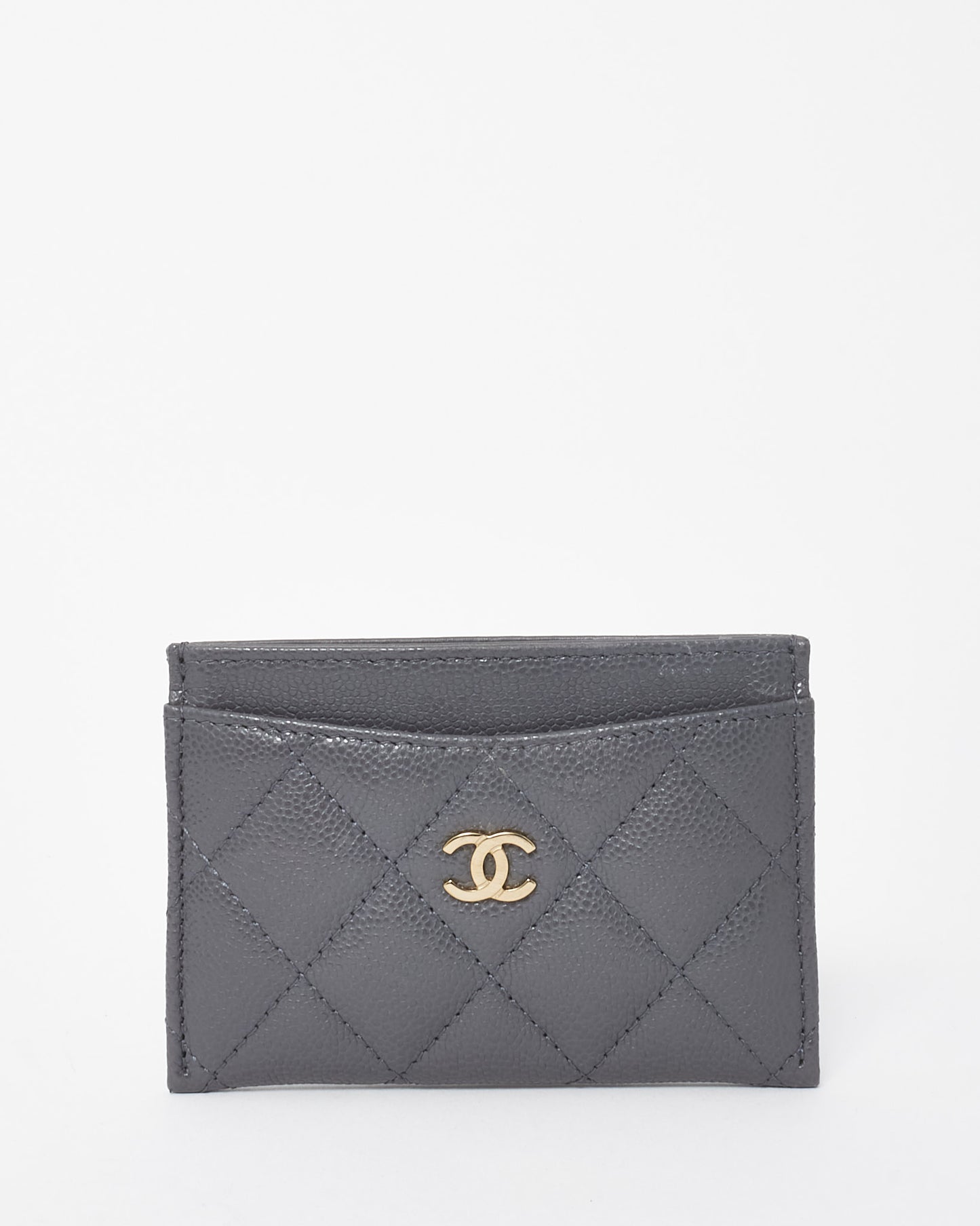 Chanel Grey Caviar Leather GHW CC Logo Card Case