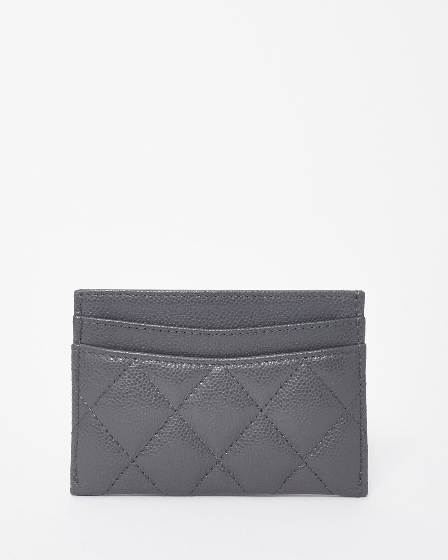 Chanel Grey Caviar Leather GHW CC Logo Card Case