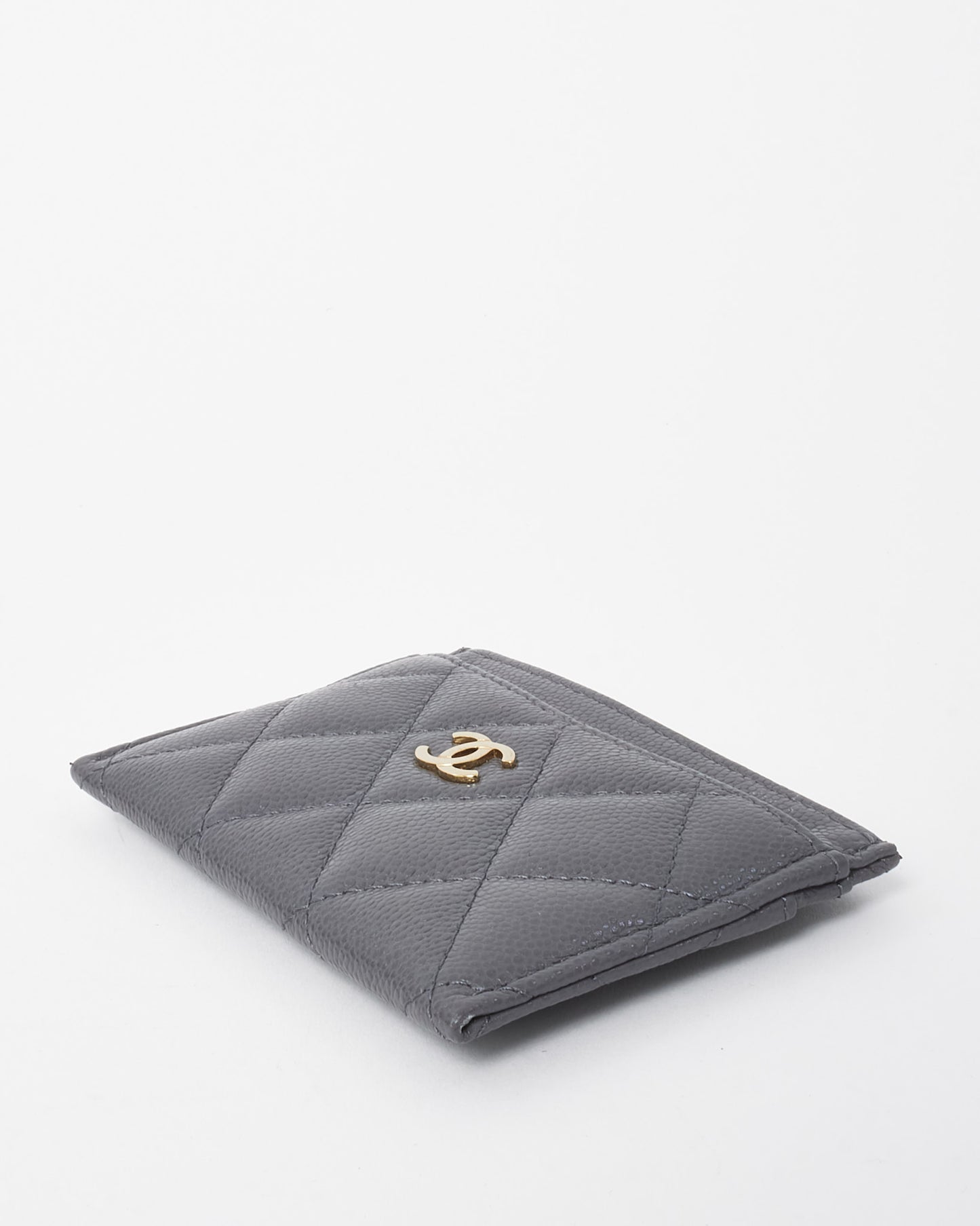 Chanel Grey Caviar Leather GHW CC Logo Card Case