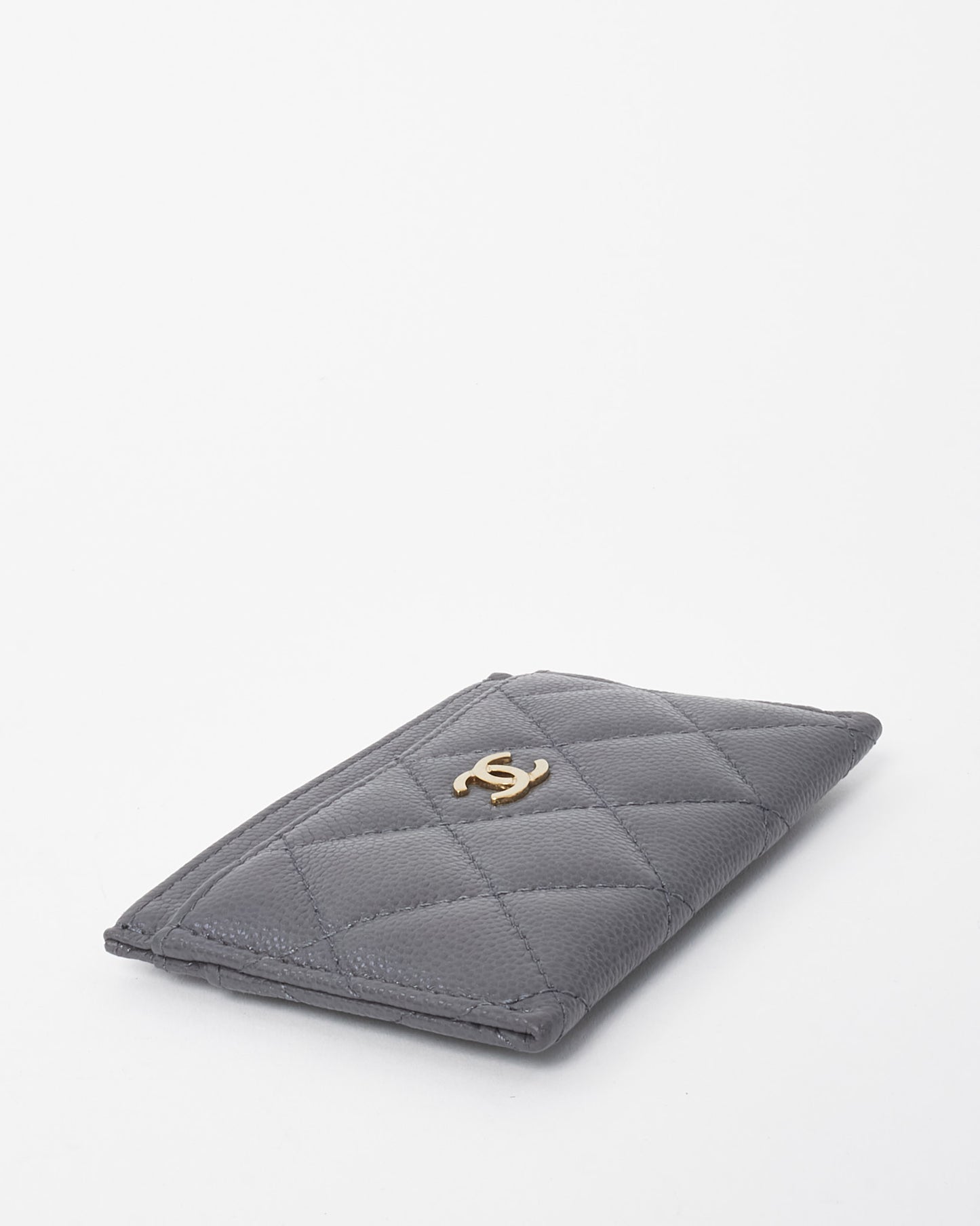 Chanel Grey Caviar Leather GHW CC Logo Card Case