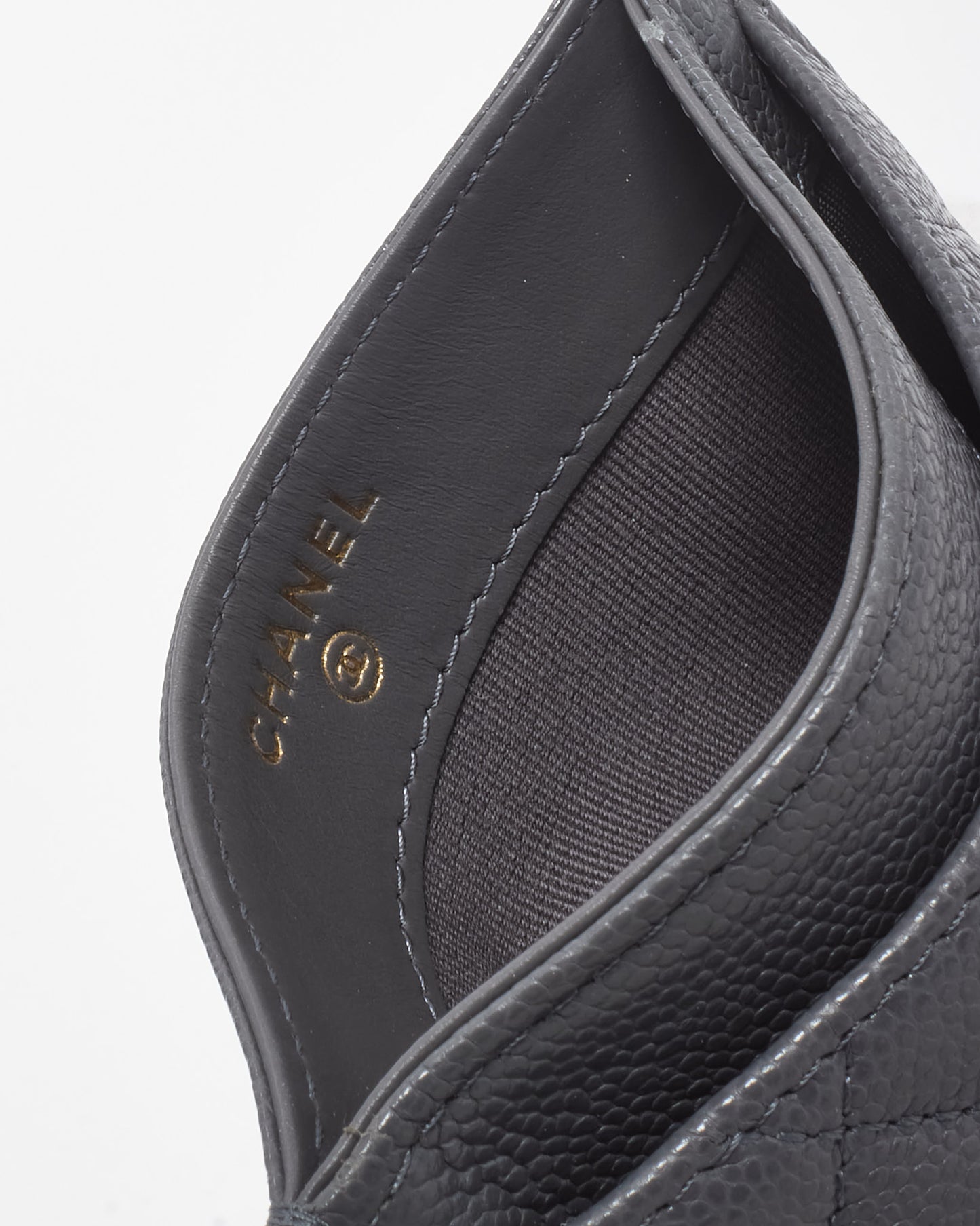 Chanel Grey Caviar Leather GHW CC Logo Card Case