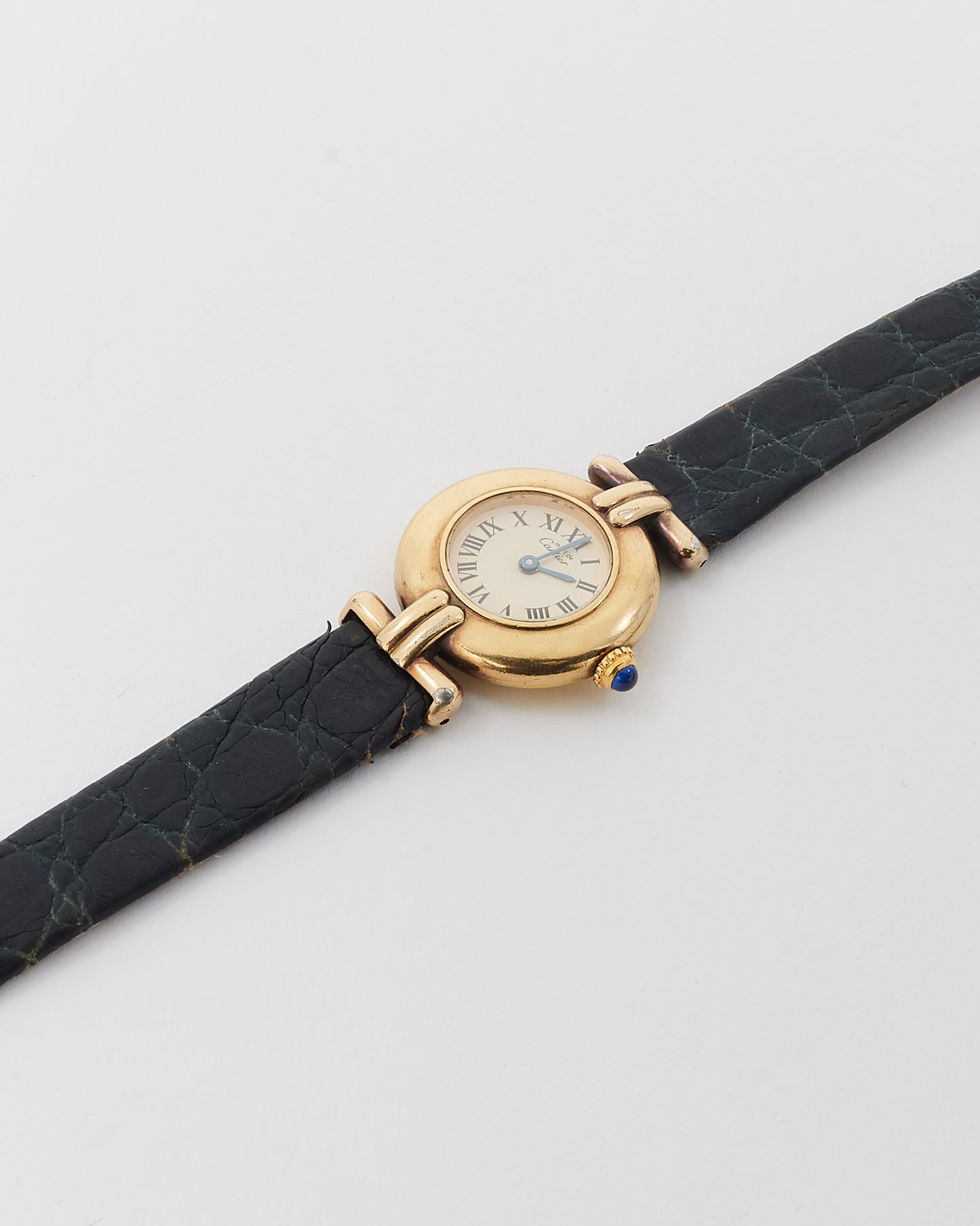 Cartier Vintage Must Gold Vermeil Black Croc Embossed Leather Colisée Watch