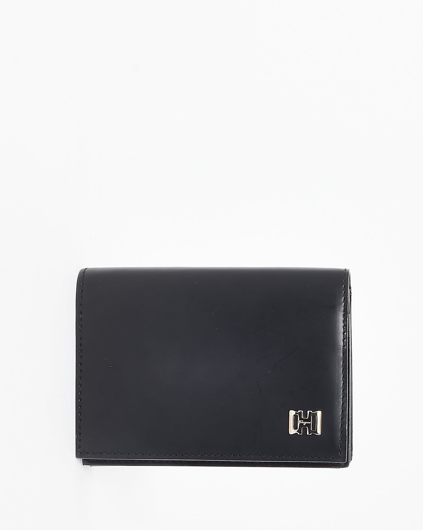 Salvatore Ferragamo Black Leather Silver Emblem Logo Card Case Bifold Wallet