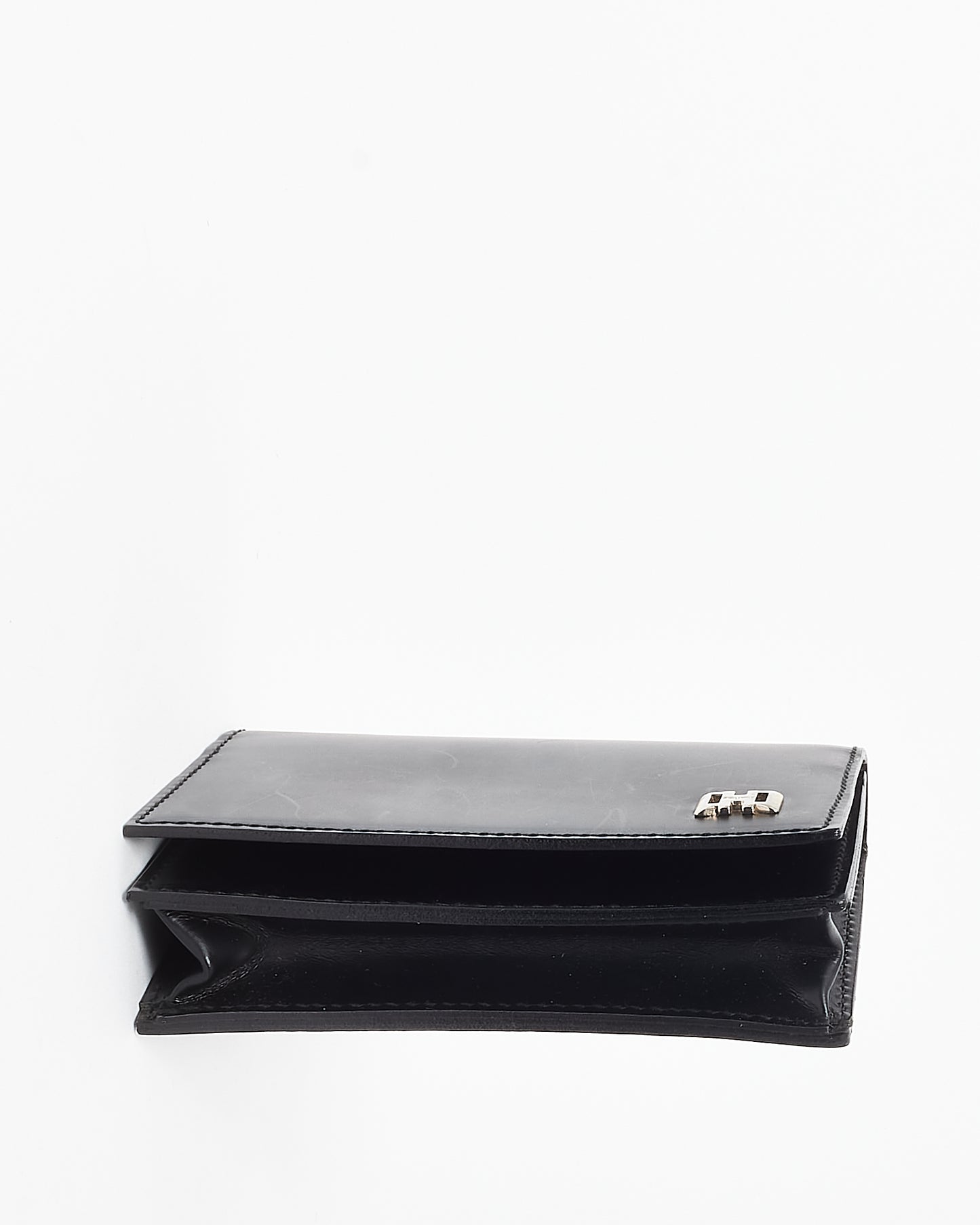 Salvatore Ferragamo Black Leather Silver Emblem Logo Card Case Bifold Wallet