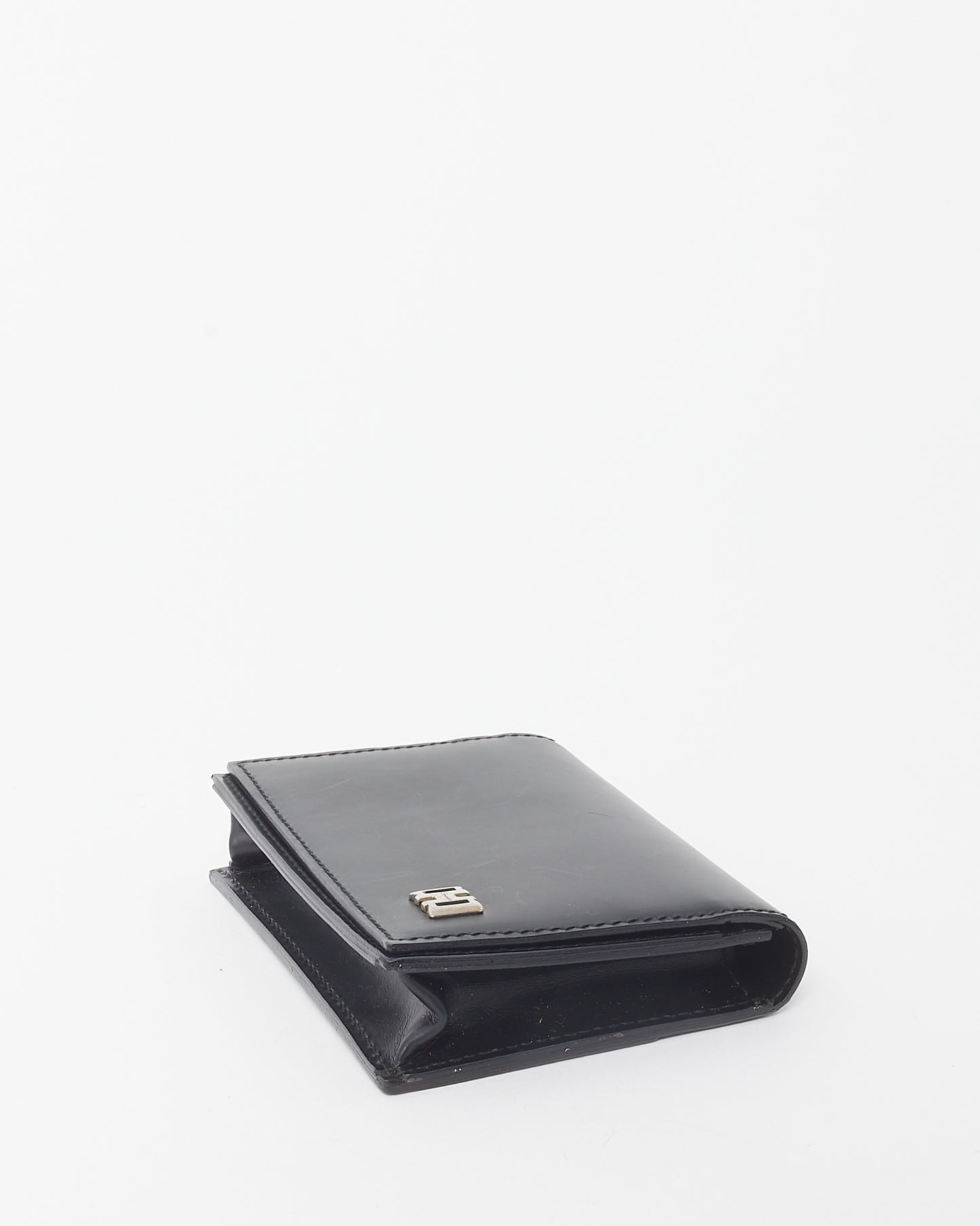 Salvatore Ferragamo Black Leather Silver Emblem Logo Card Case Bifold Wallet