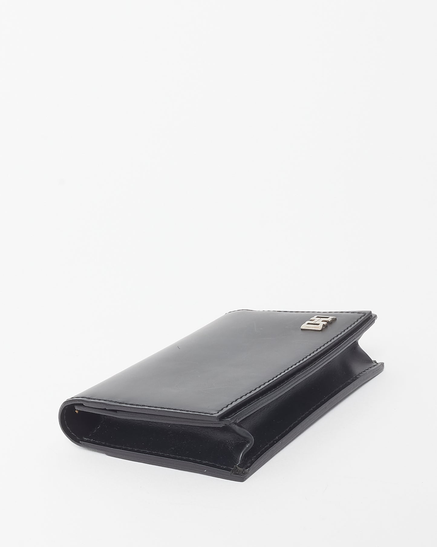 Salvatore Ferragamo Black Leather Silver Emblem Logo Card Case Bifold Wallet