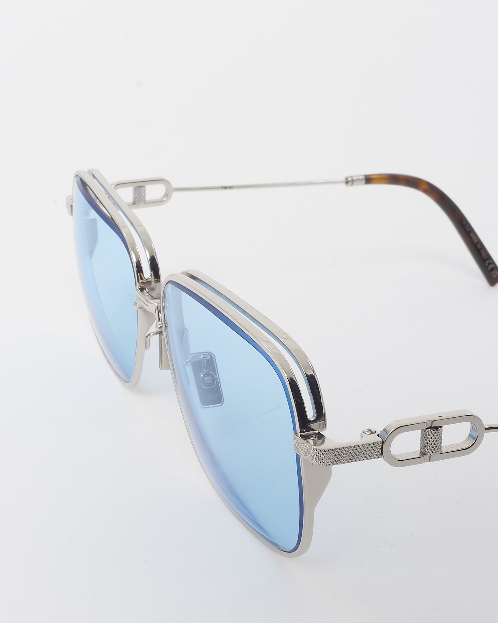 Buy Dior Men's Silver CD Link Blue Lens Square Sunglasses