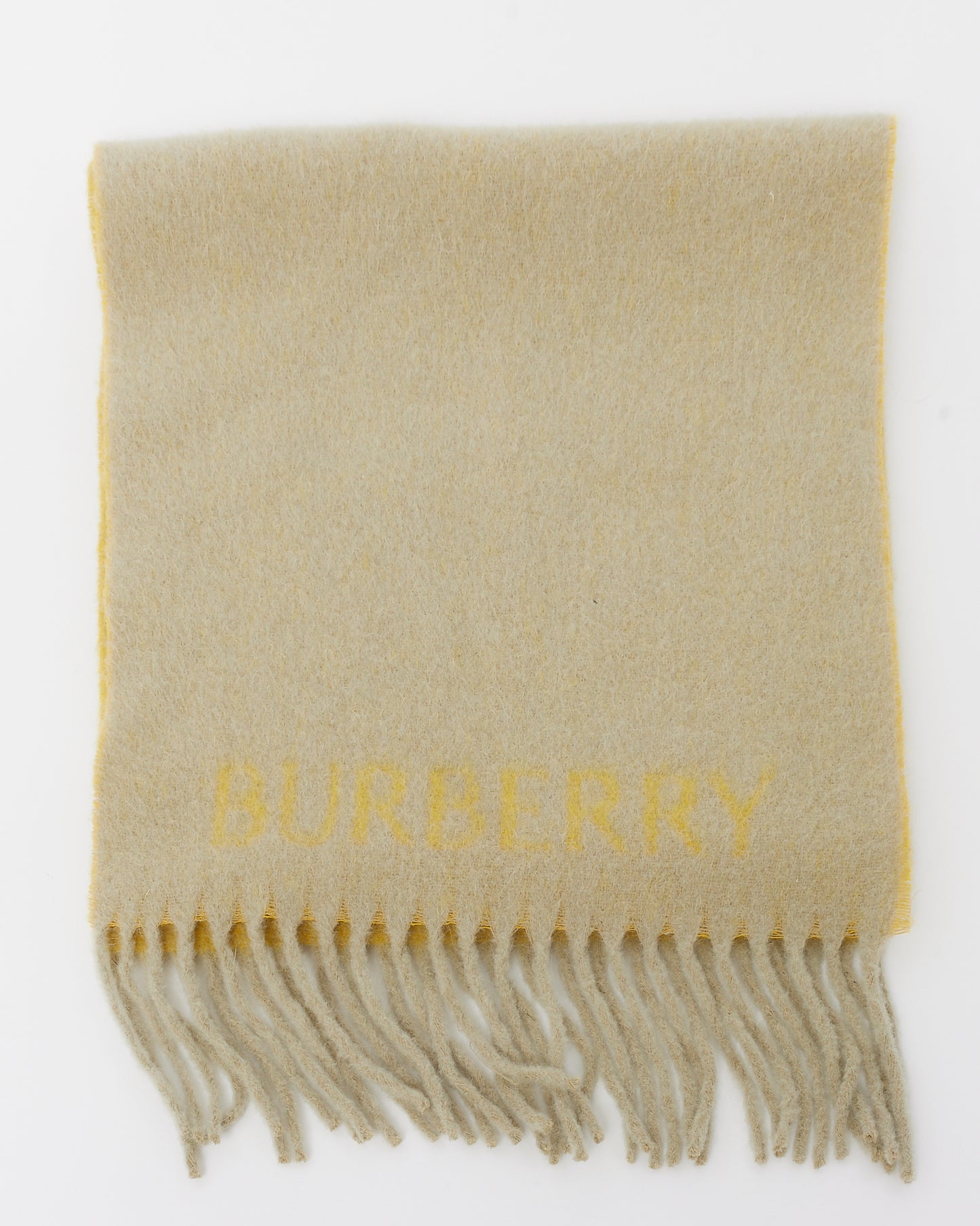 Burberry Sage Green and Mustard Yellow Knight EKD Logo Alpaca Wool Reversible Scarf