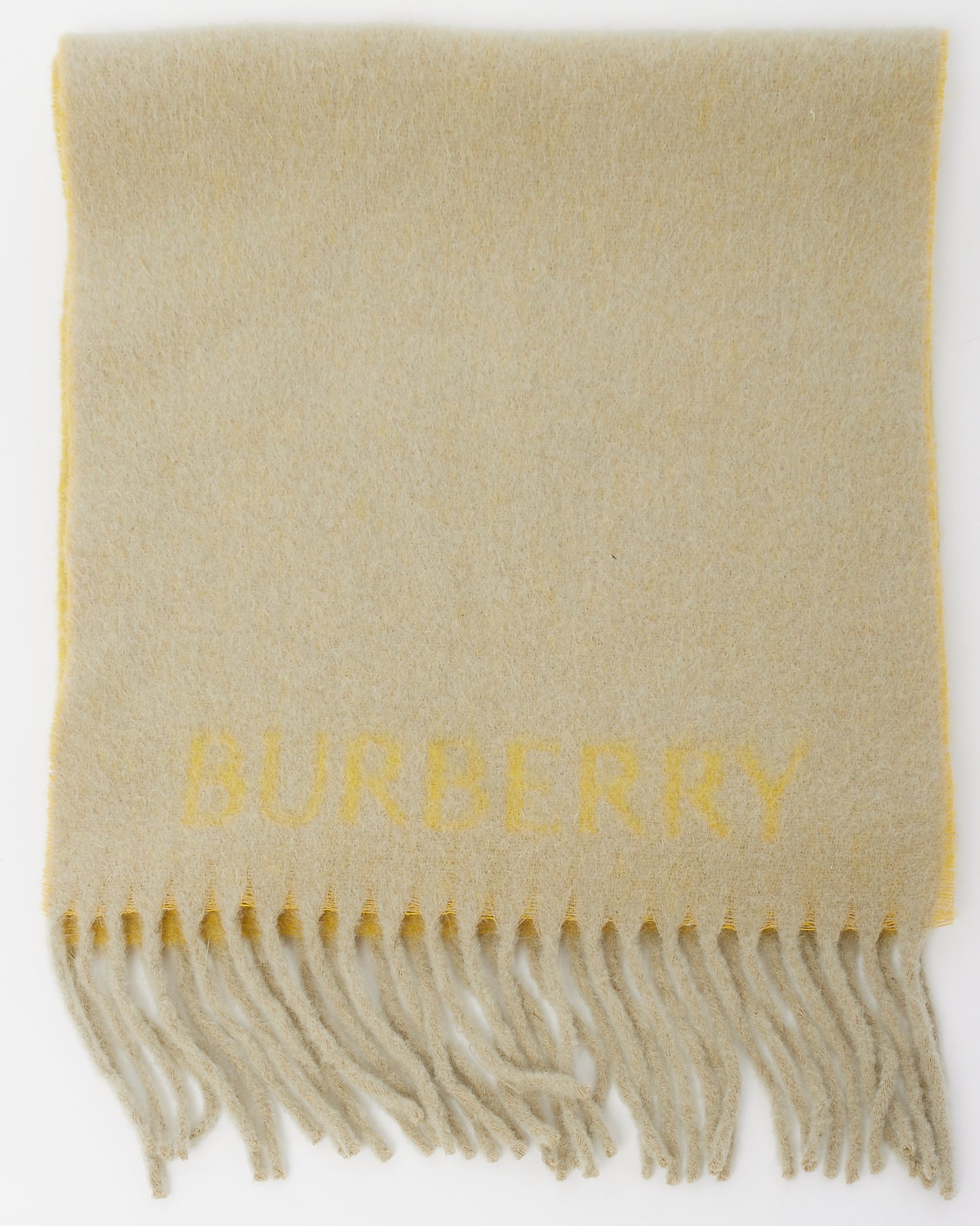 Burberry Sage Green and Mustard Yellow Knight EKD Logo Alpaca Wool Reversible Scarf
