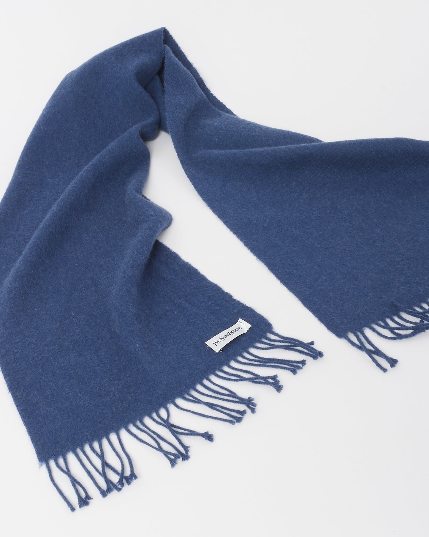 Saint Laurent Blue Cashmere Jacquard Logo Fringe Signature Scarf