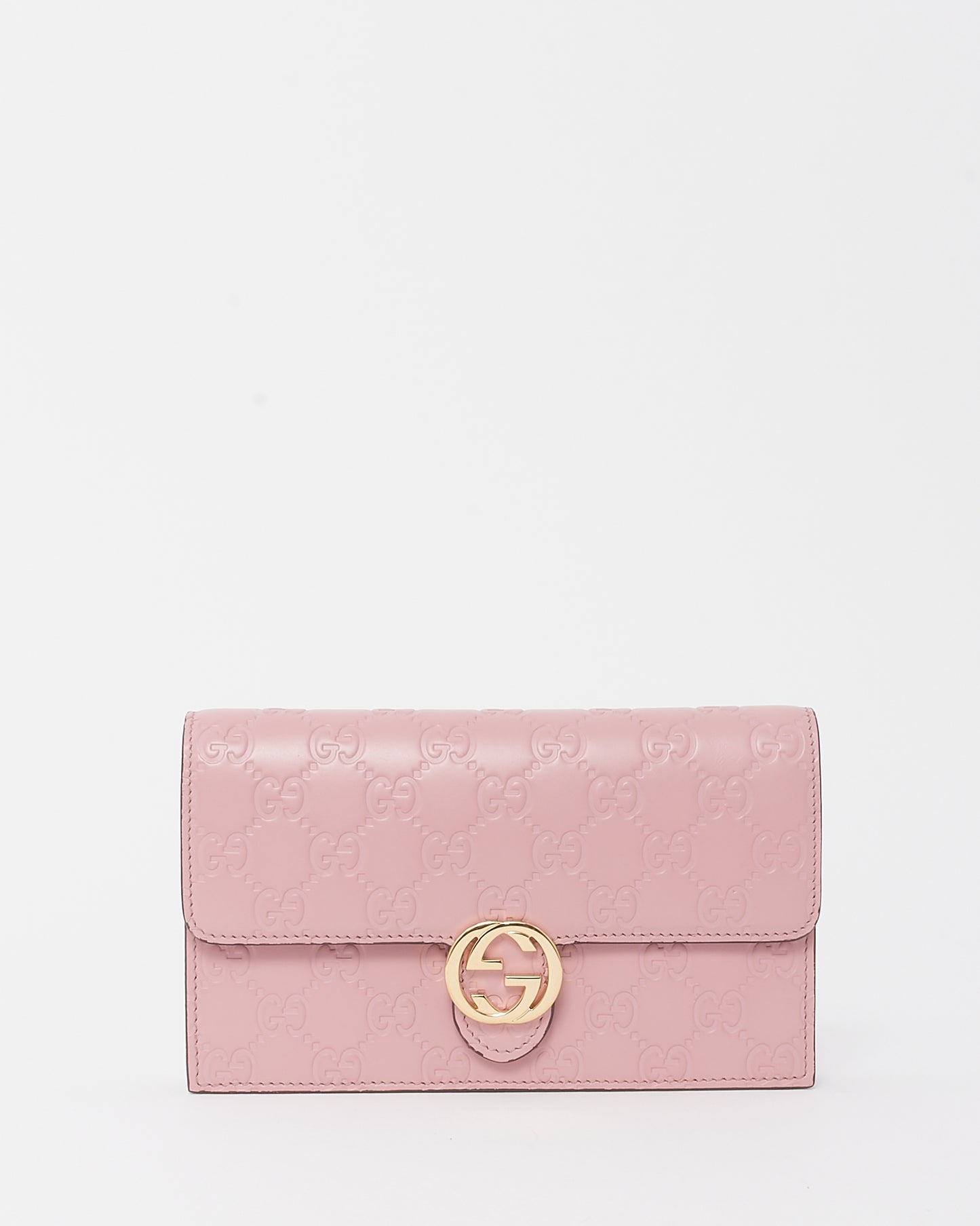 Gucci Pink Guccissima Leather Interlocking G Wallet on Chain WOC Crossbody Bag