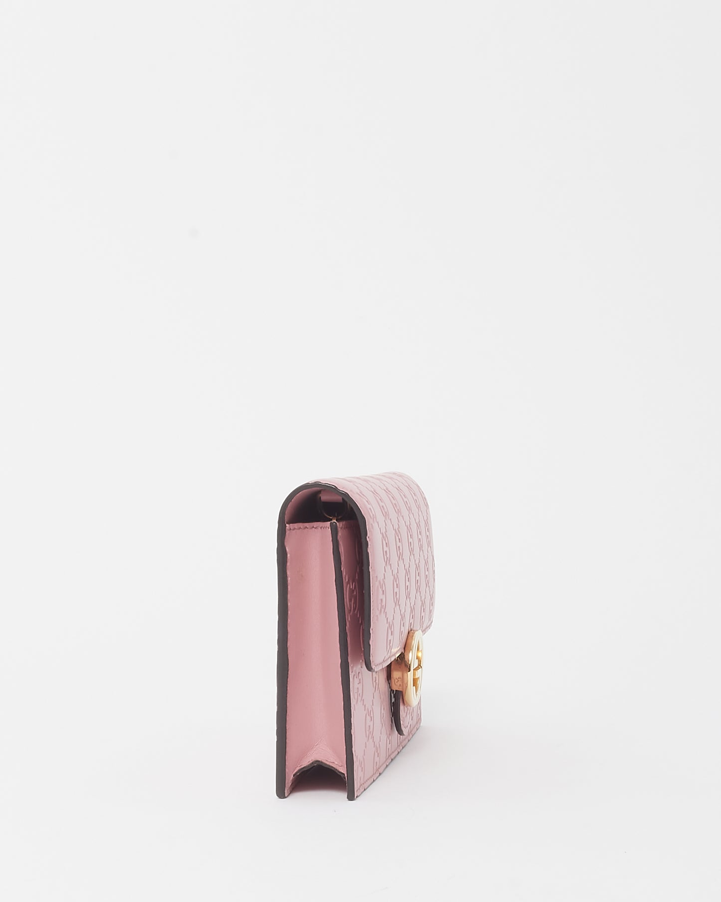 Gucci Pink Guccissima Leather Interlocking G Wallet on Chain WOC Crossbody Bag