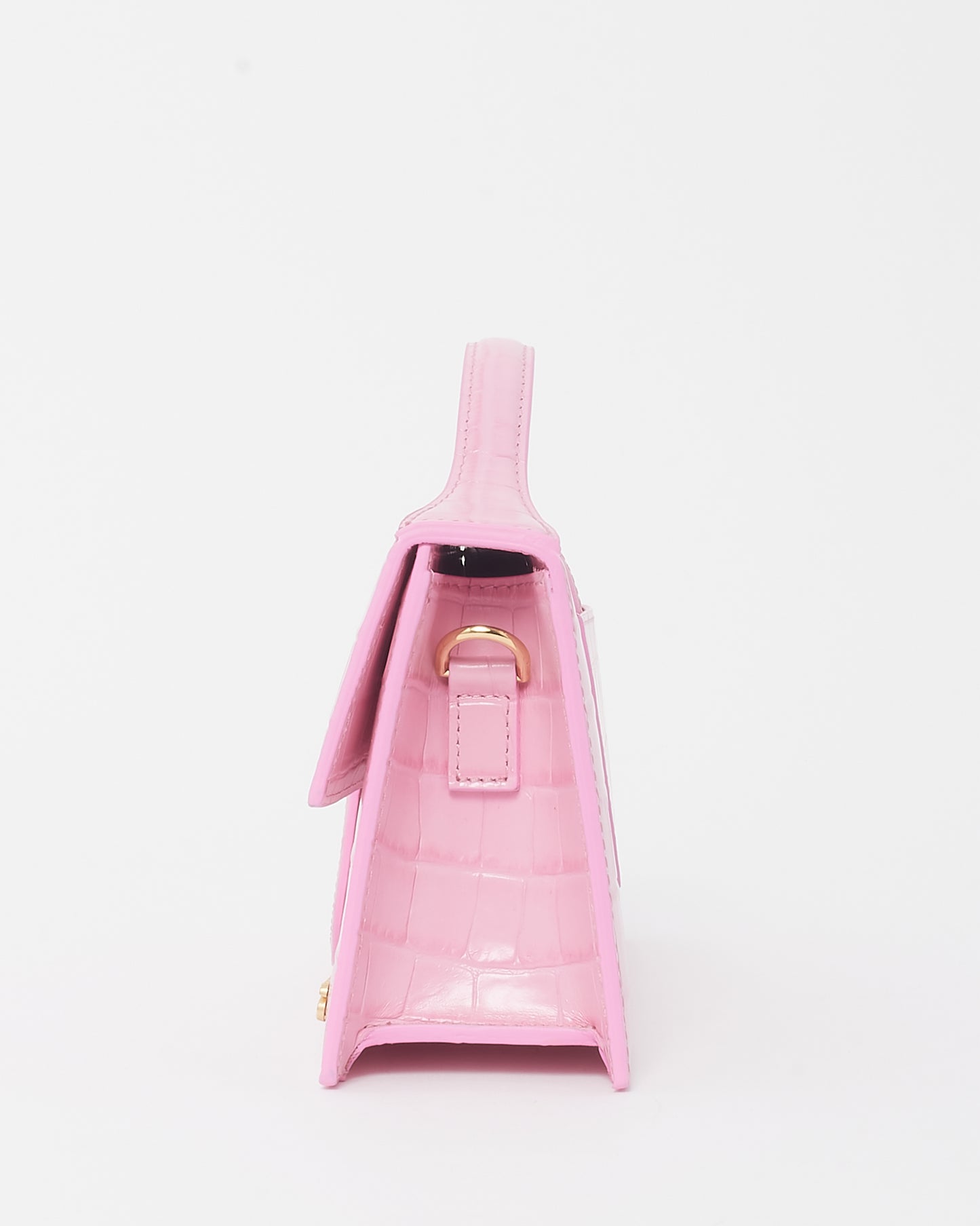 Jacquemus Pink Croc Embossed Leather Le Grand Bambino Bag with Strap
