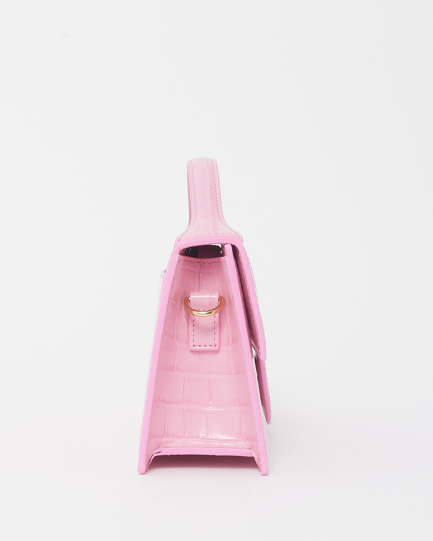 Jacquemus Pink Croc Embossed Leather Le Grand Bambino Bag with Strap