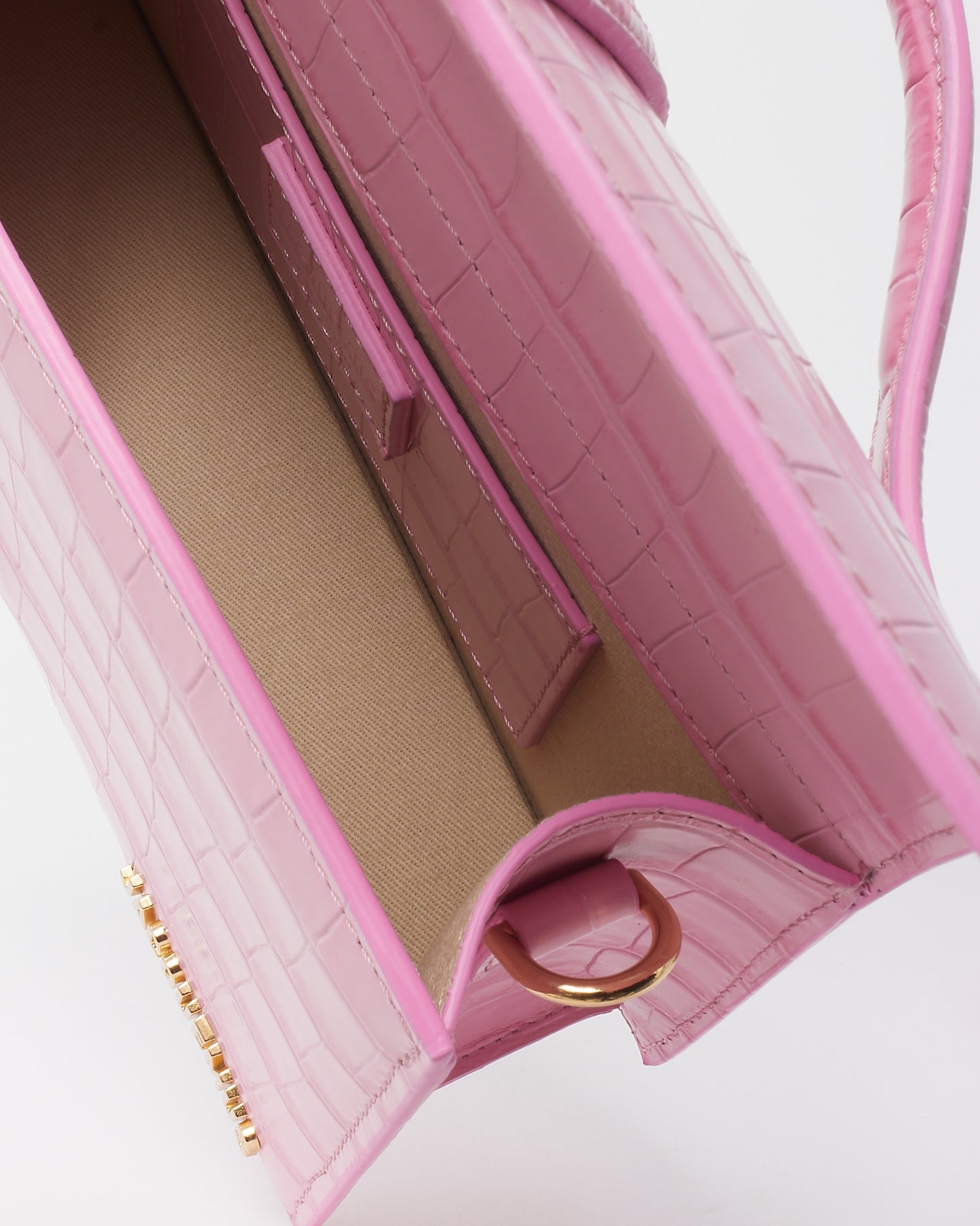 Jacquemus Pink Croc Embossed Leather Le Grand Bambino Bag with Strap