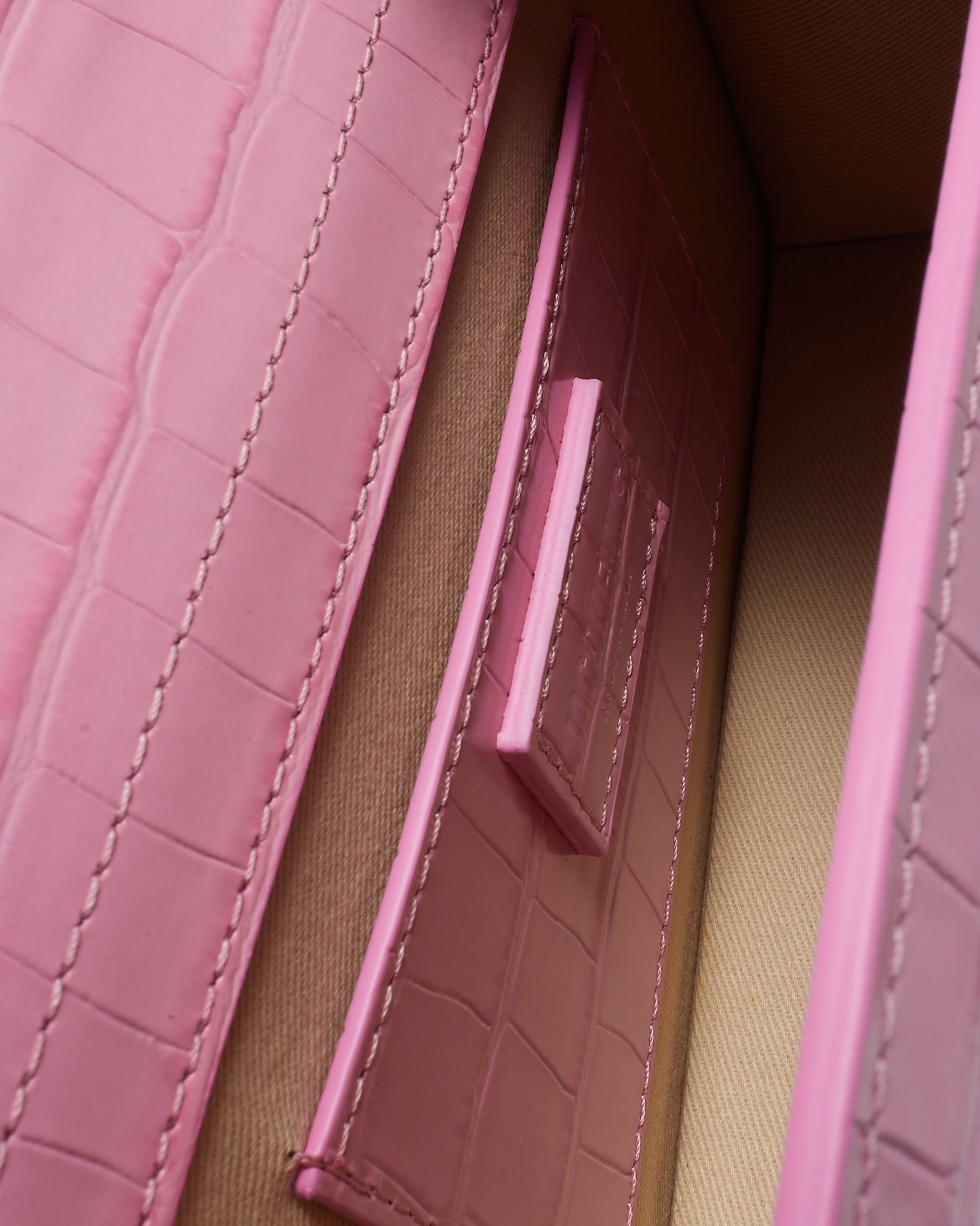 Jacquemus Pink Croc Embossed Leather Le Grand Bambino Bag with Strap