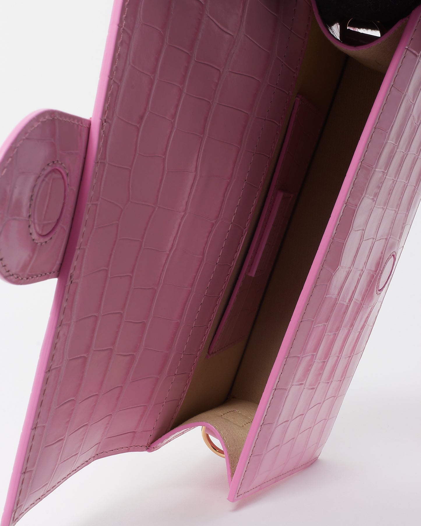 Jacquemus Pink Croc Embossed Leather Le Grand Bambino Bag with Strap