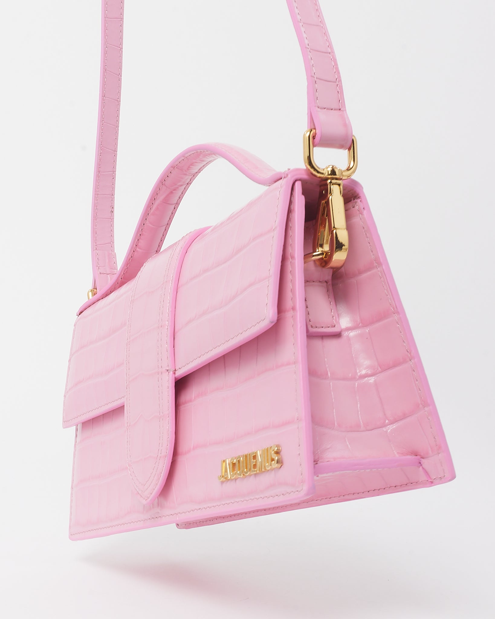 Buy Jacquemus Pink Croc Embossed Leather Le Grand Bambino