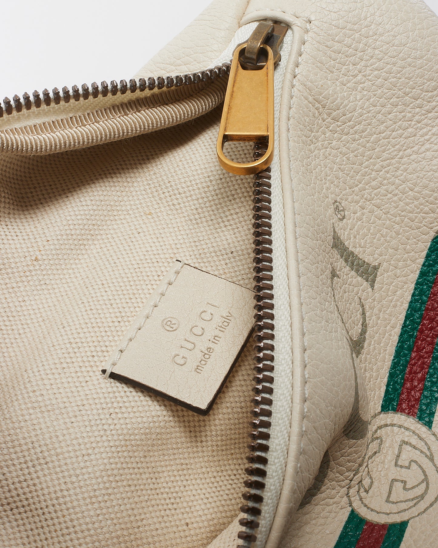 Gucci White Leather Web Logo Small Belt Bag