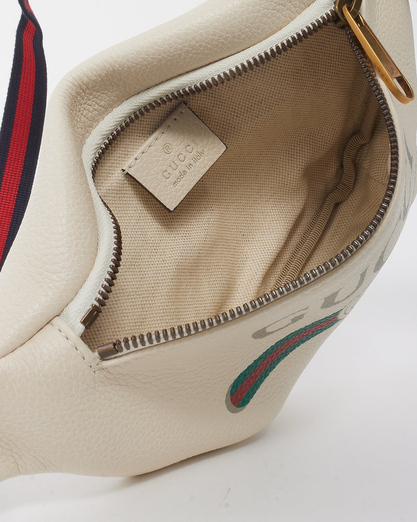 Gucci White Leather Web Logo Small Belt Bag