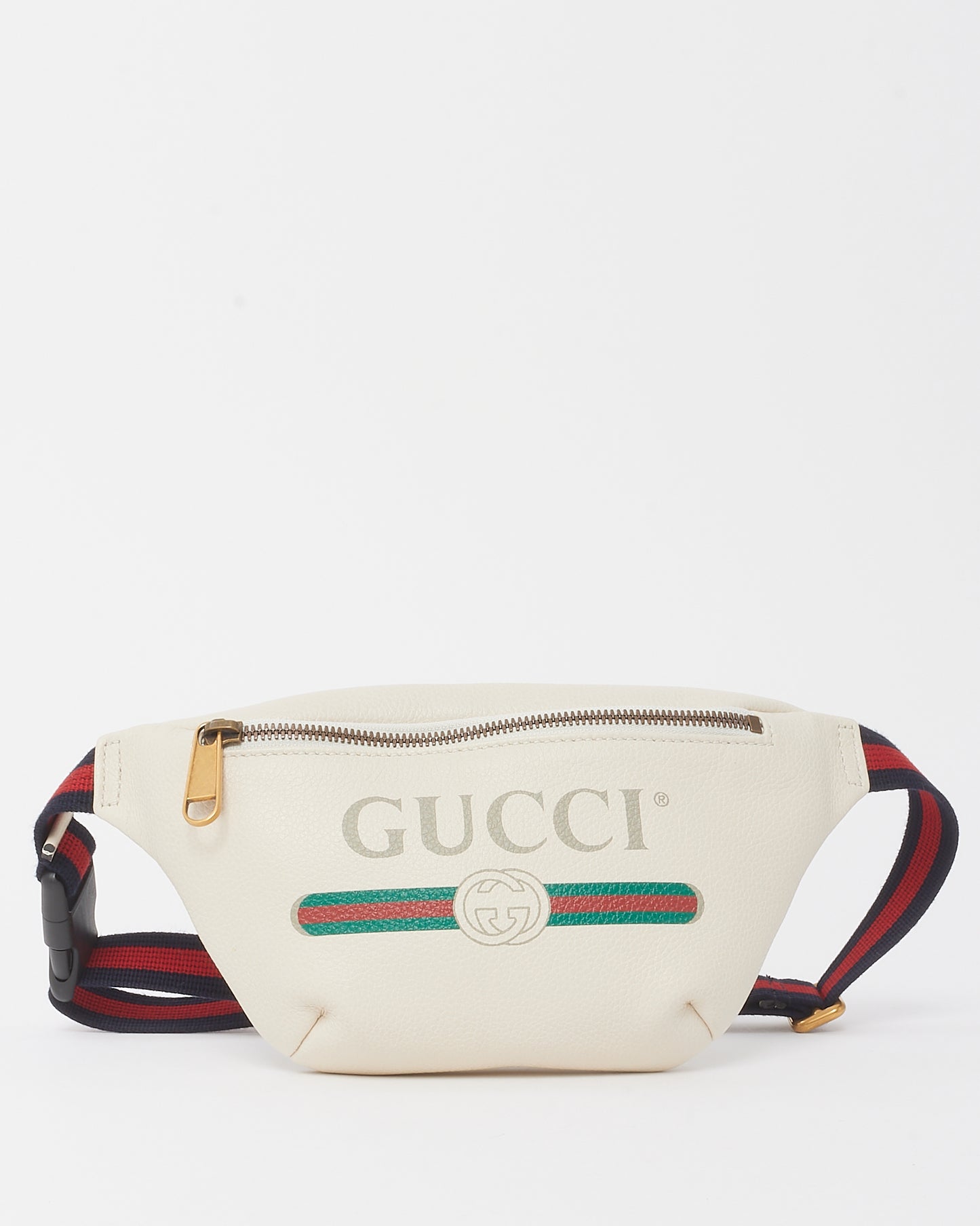 Gucci White Leather Web Logo Small Belt Bag