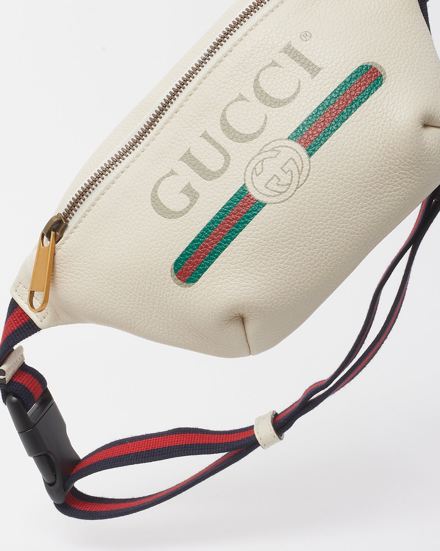 Gucci White Leather Web Logo Small Belt Bag