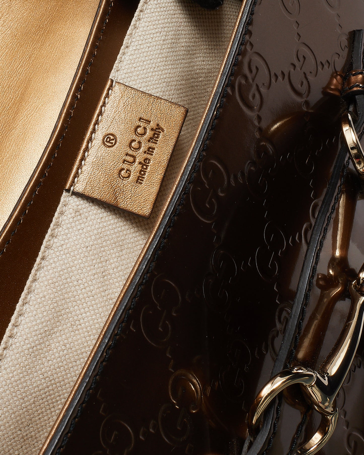 Gucci Iridescent Brown Monogram Signature GG Patent Leather Medium Emily Shoulder Bag