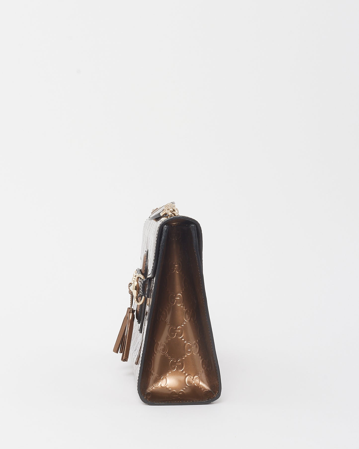 Gucci Iridescent Brown Monogram Signature GG Patent Leather Medium Emily Shoulder Bag