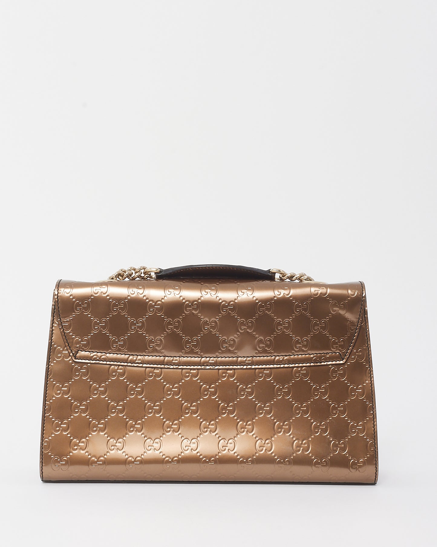 Gucci Iridescent Brown Monogram Signature GG Patent Leather Medium Emily Shoulder Bag