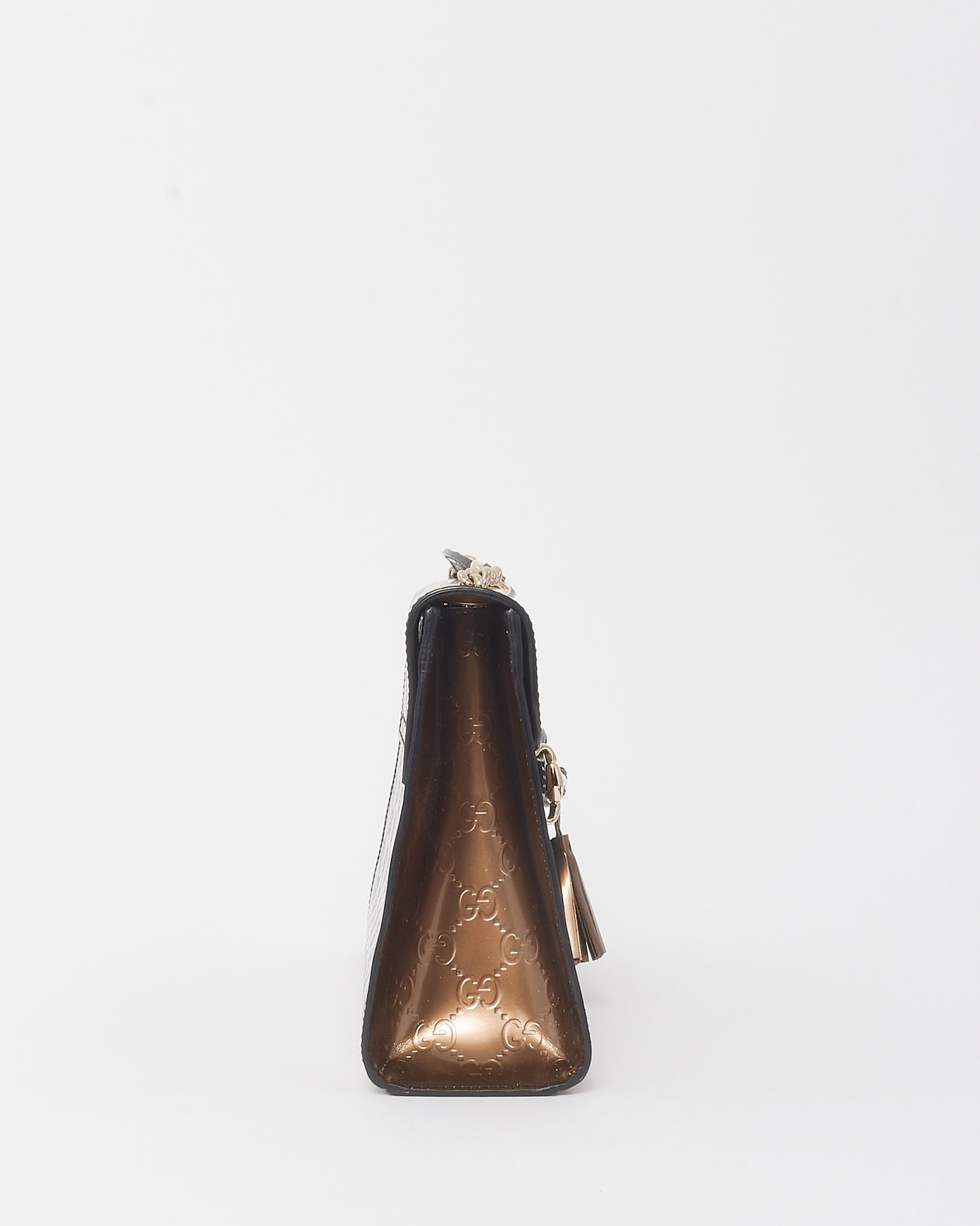 Gucci Iridescent Brown Monogram Signature GG Patent Leather Medium Emily Shoulder Bag