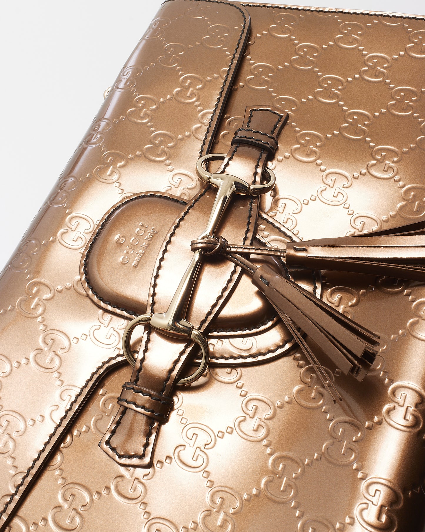 Gucci Iridescent Brown Monogram Signature GG Patent Leather Medium Emily Shoulder Bag