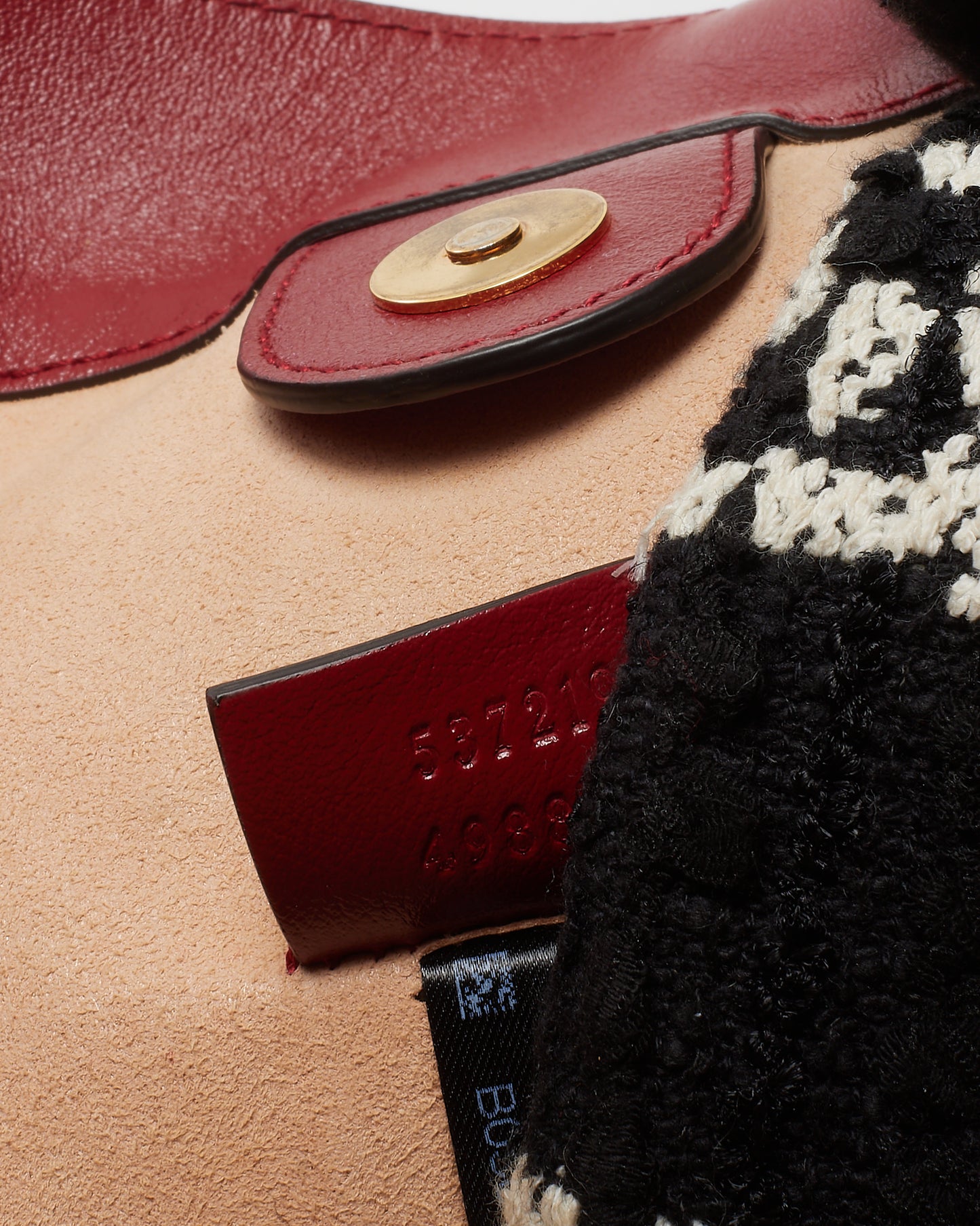 Gucci Red Leather and Black GG Tweed Large Linea Rajah Tote Bag