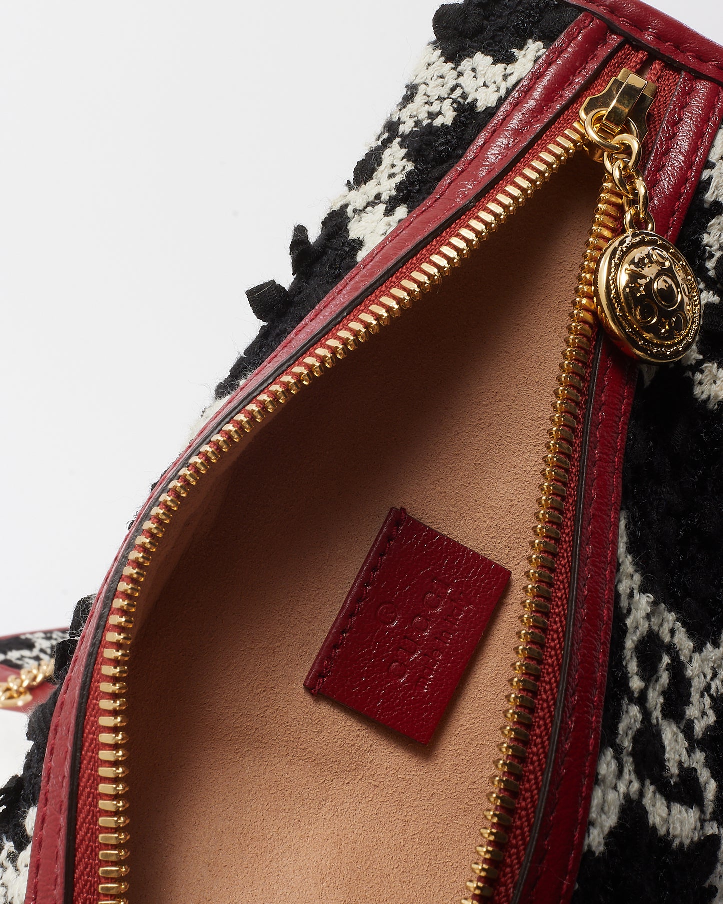 Gucci Red Leather and Black GG Tweed Large Linea Rajah Tote Bag