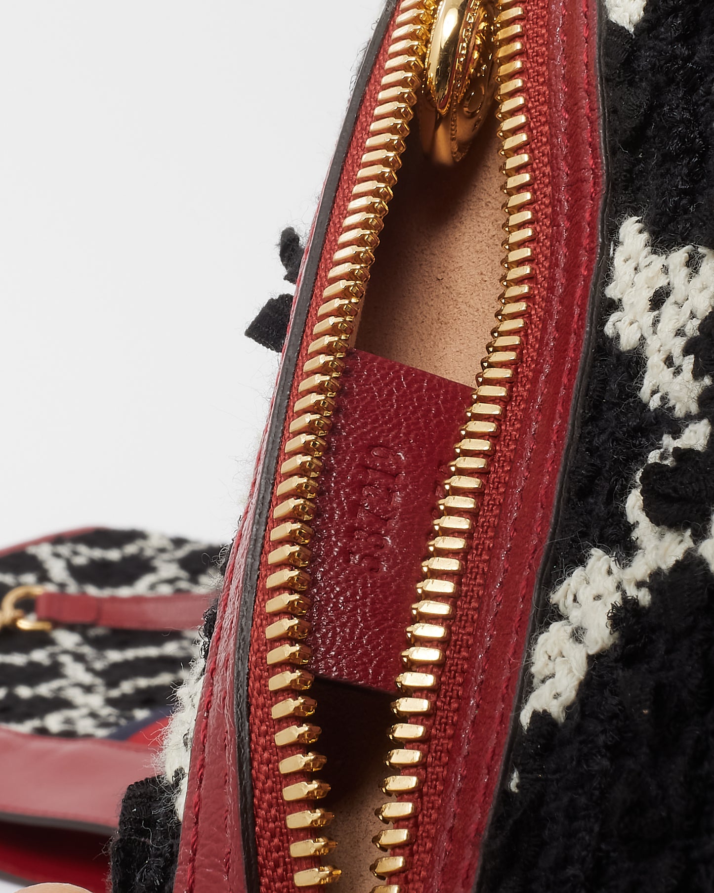 Gucci Red Leather and Black GG Tweed Large Linea Rajah Tote Bag