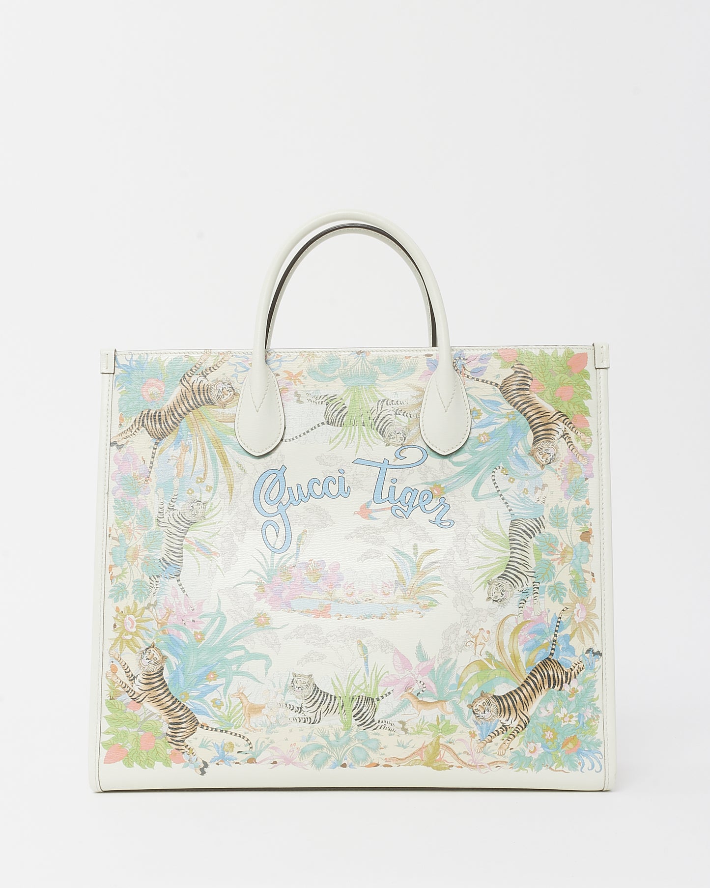Gucci White/Blue/Multi Coated Canvas Medium Tiger Tote with Strap
