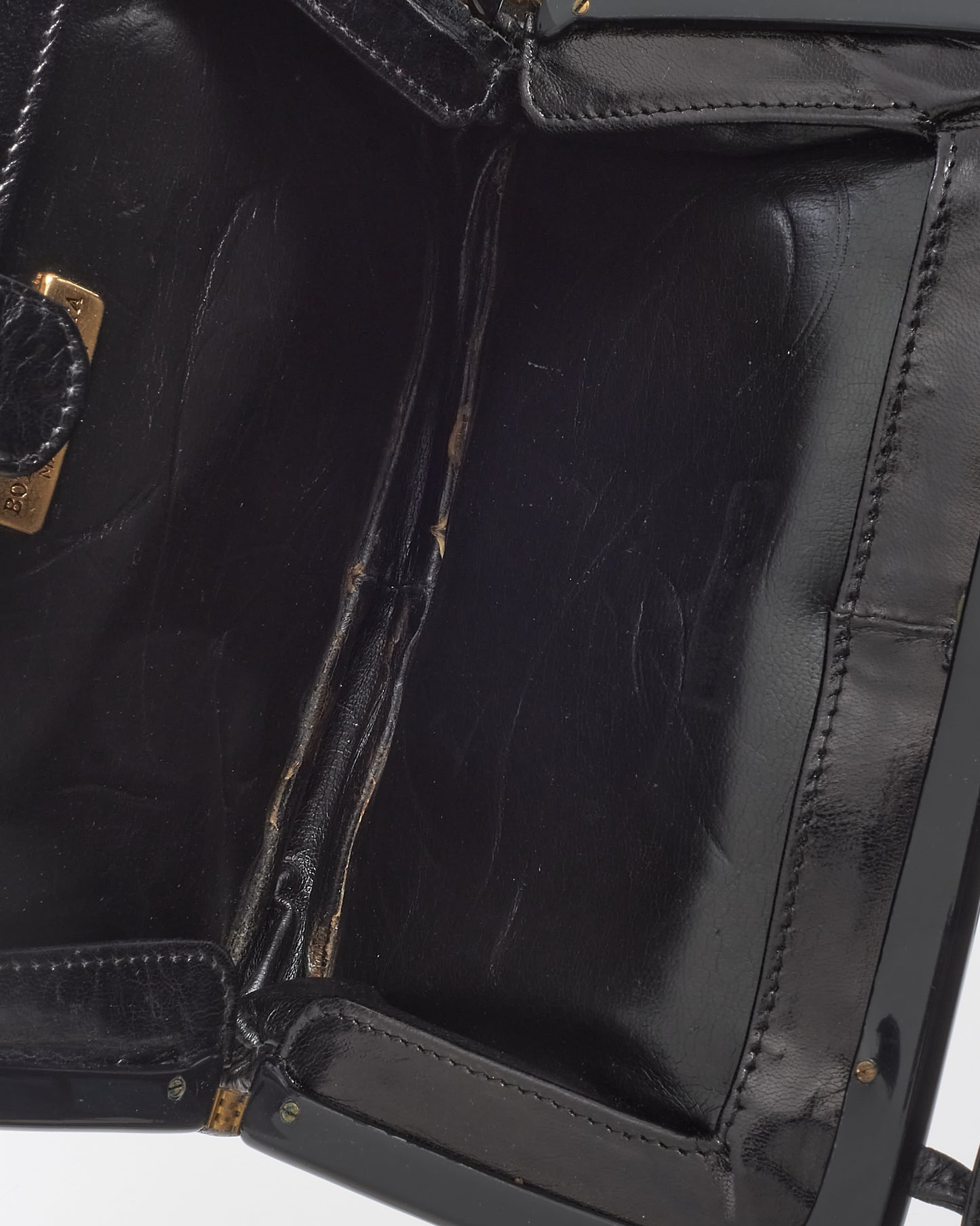 Bottega Veneta Vintage Black Glazed Calfskin Kiss Lock Crossbody Bag