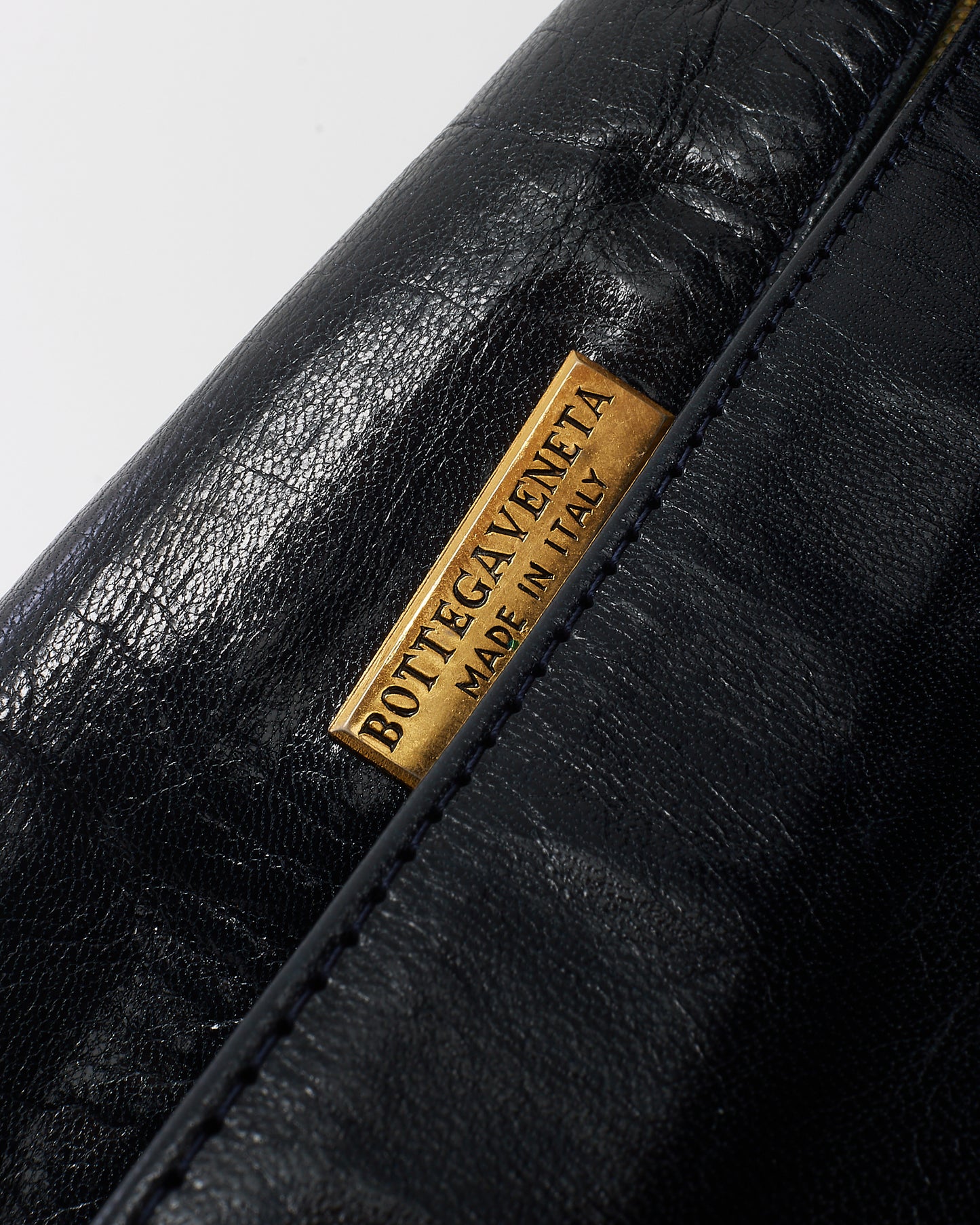 Bottega Veneta Vintage Black Glazed Calfskin Flap Crossbody Bag