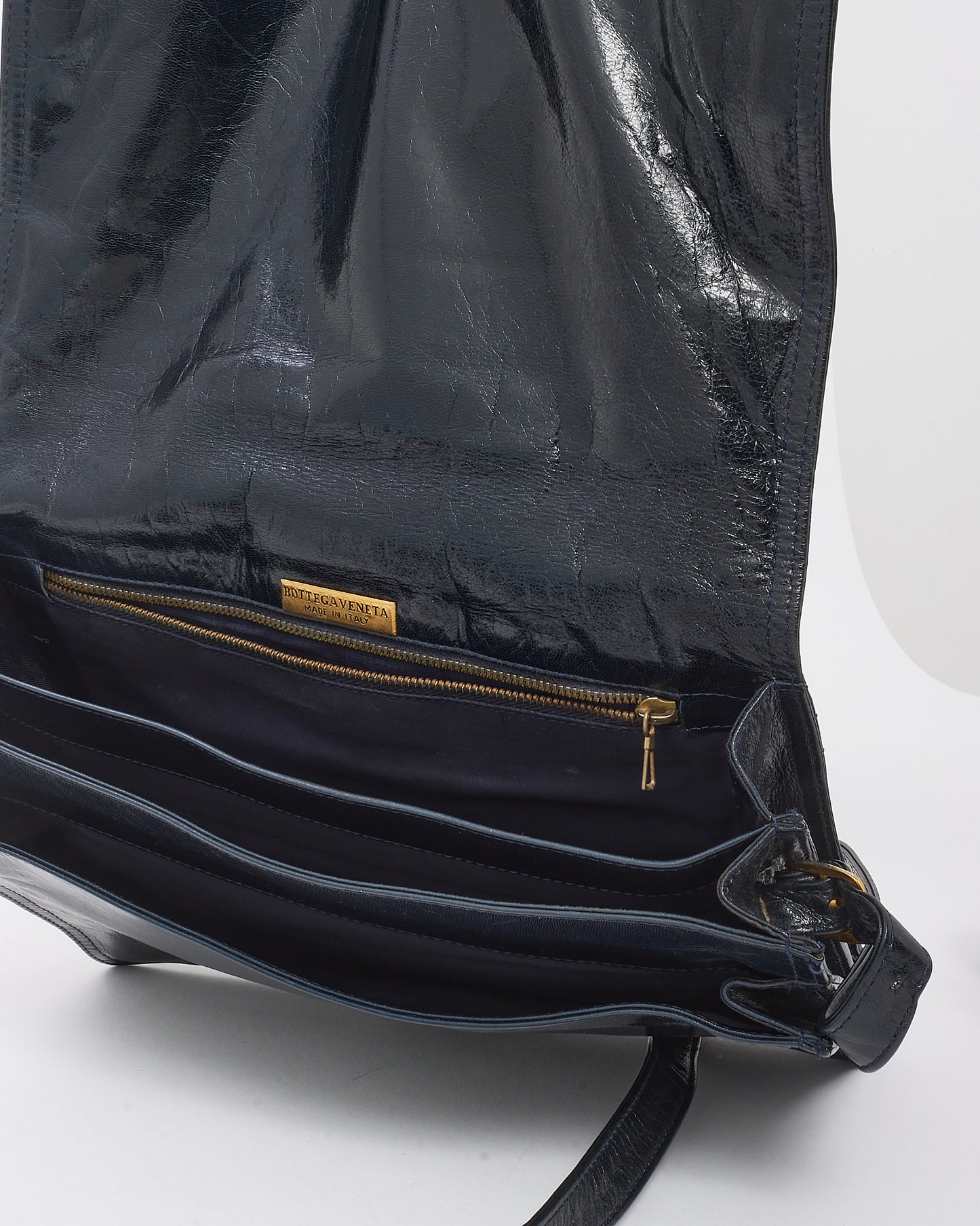 Bottega Veneta Vintage Black Glazed Calfskin Flap Crossbody Bag