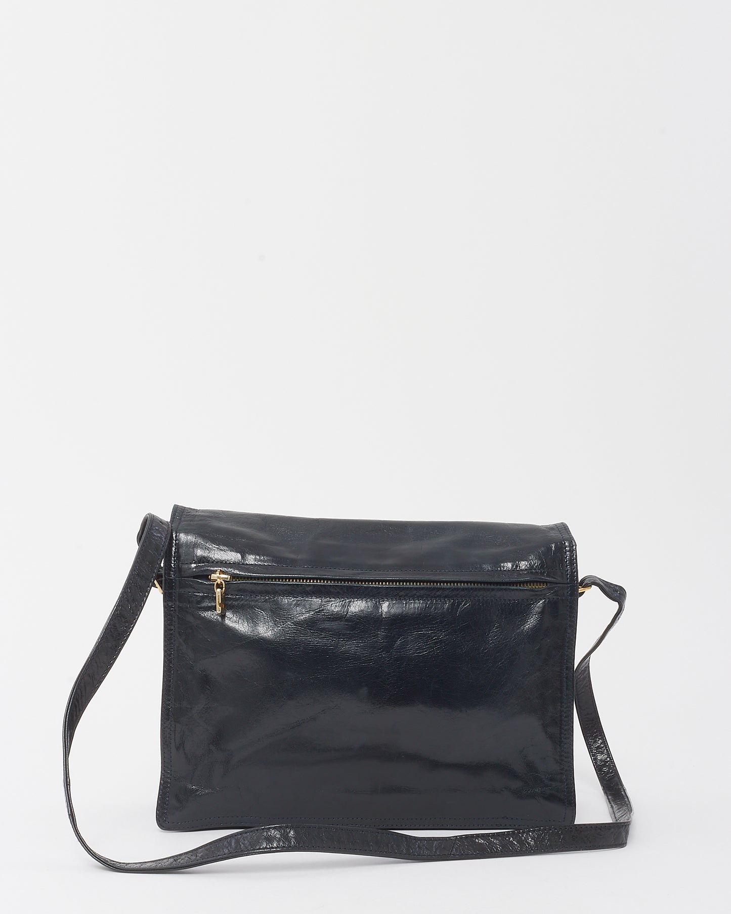 Bottega Veneta Vintage Black Glazed Calfskin Flap Crossbody Bag