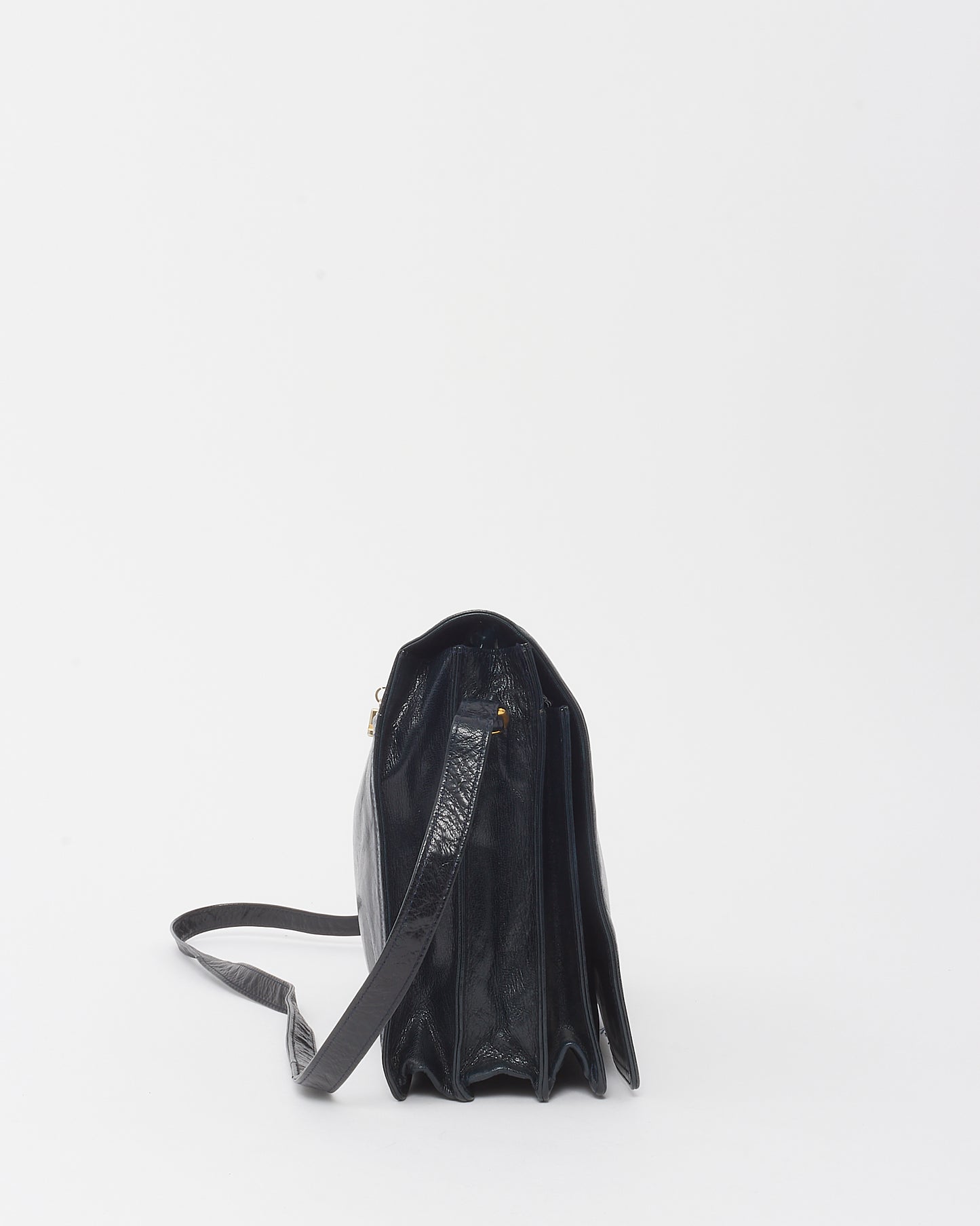 Bottega Veneta Vintage Black Glazed Calfskin Flap Crossbody Bag