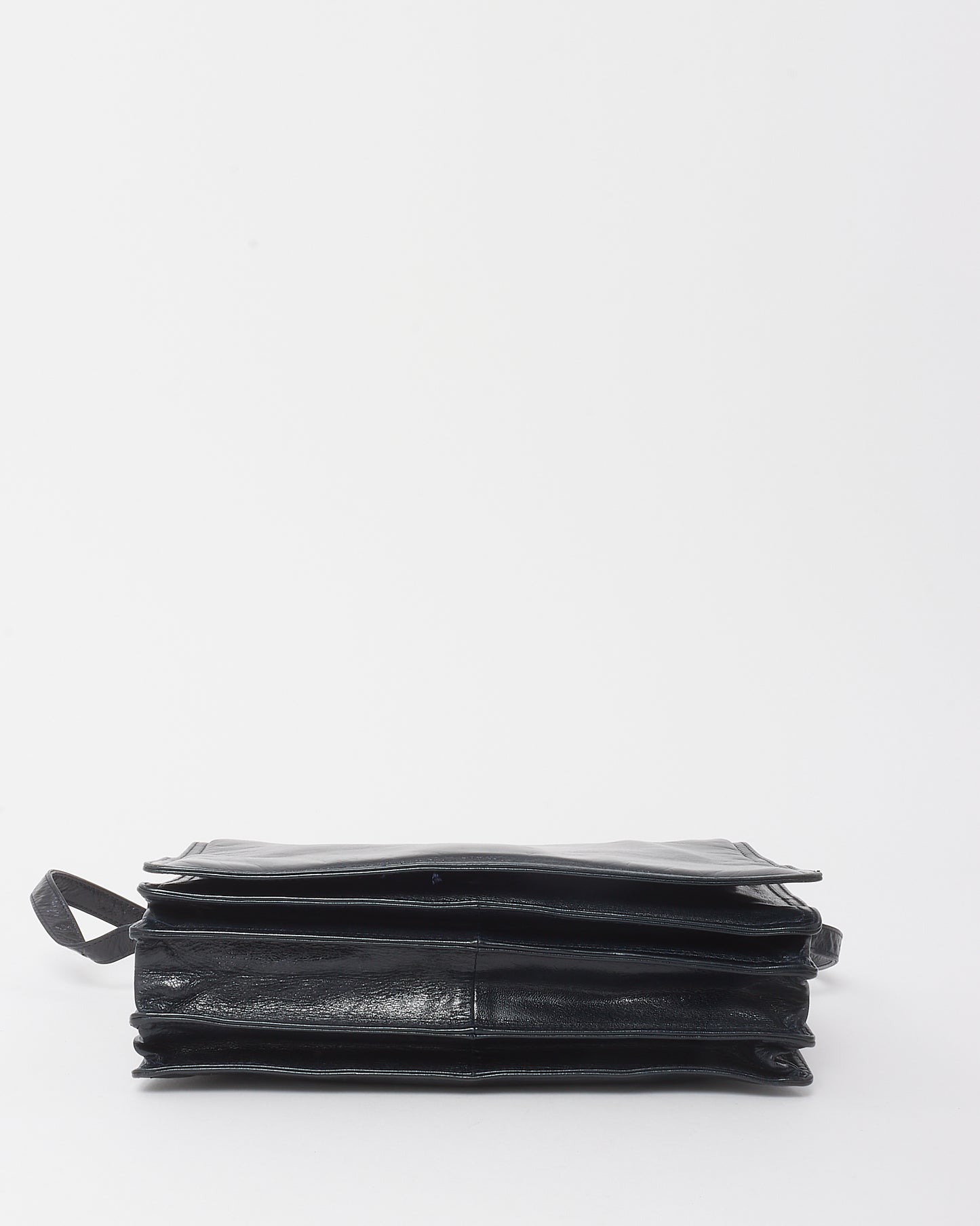 Bottega Veneta Vintage Black Glazed Calfskin Flap Crossbody Bag