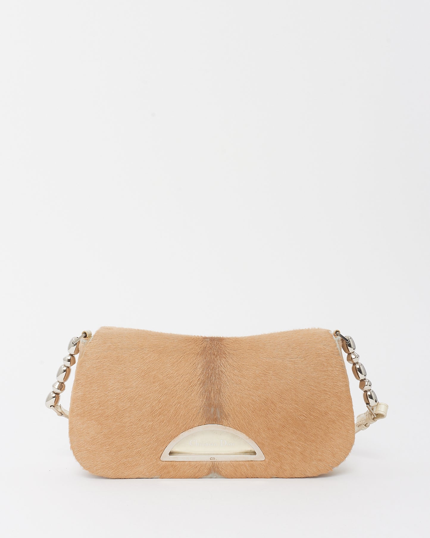 Dior Vintage Cream Pony Hair Fur Malice Chain Shoulder Bag