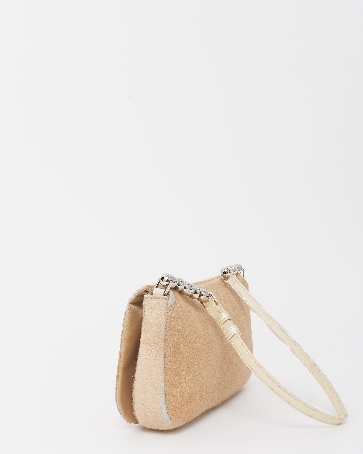 Dior Vintage Cream Pony Hair Fur Malice Chain Shoulder Bag