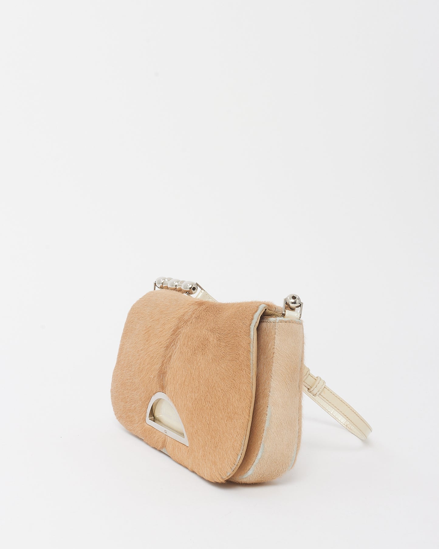 Dior Vintage Cream Pony Hair Fur Malice Chain Shoulder Bag