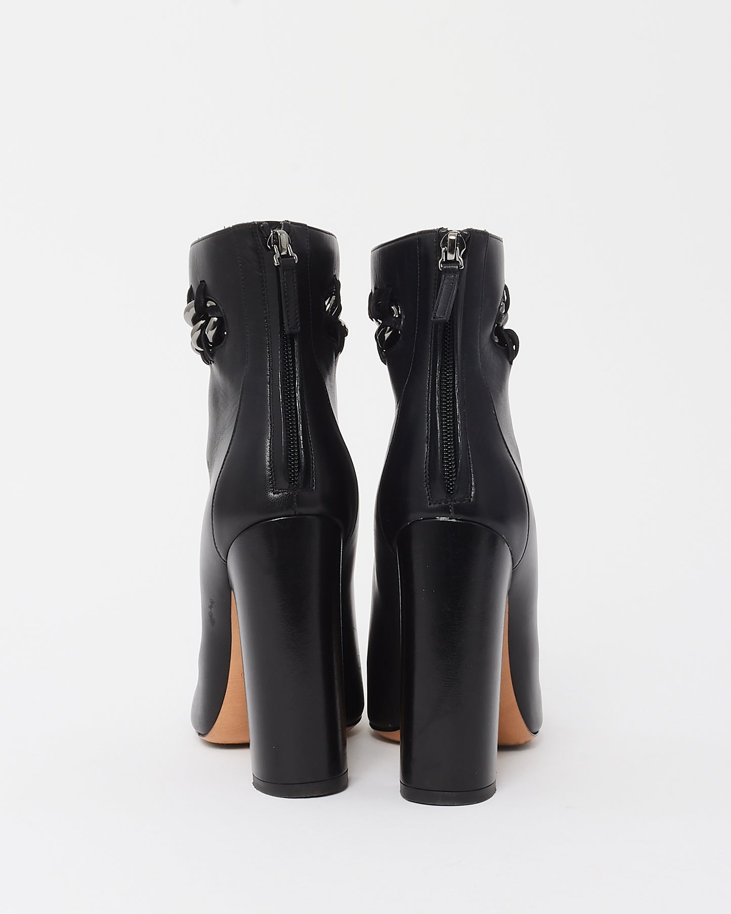 Valentino Black Leather Chain Link Embellished Block Heel Ankle Boots - 40