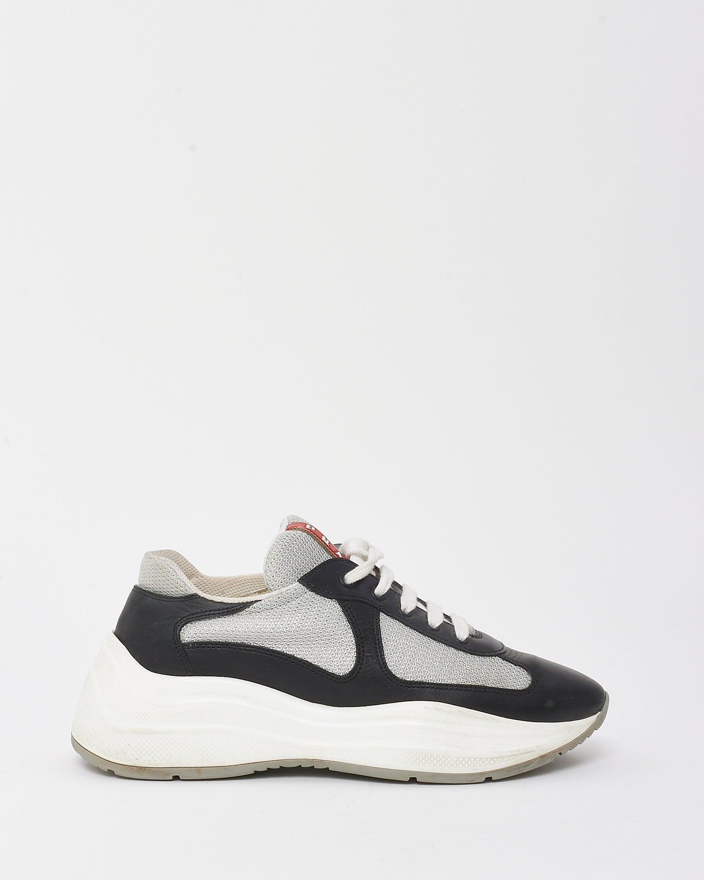 Prada Black Leather and Grey Fabric America's Cup Biker Sneakers - 39